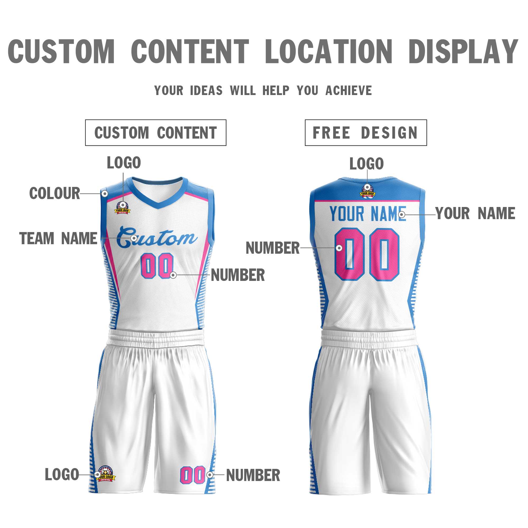 Custom White Powder Blue Classic Kits Mesh Basketball Jersey