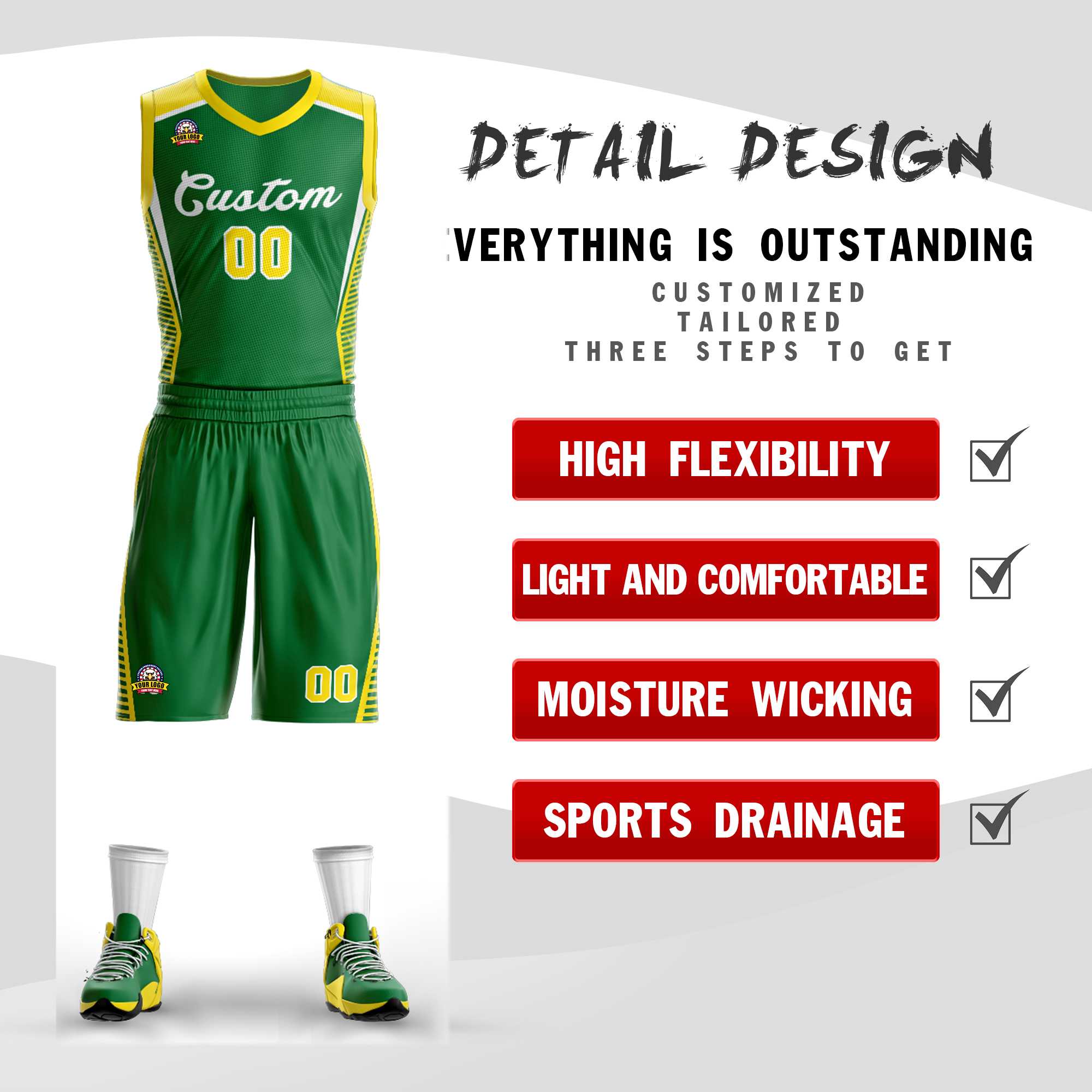 Custom Kelly Green White Classic Kits Mesh Basketball Jersey