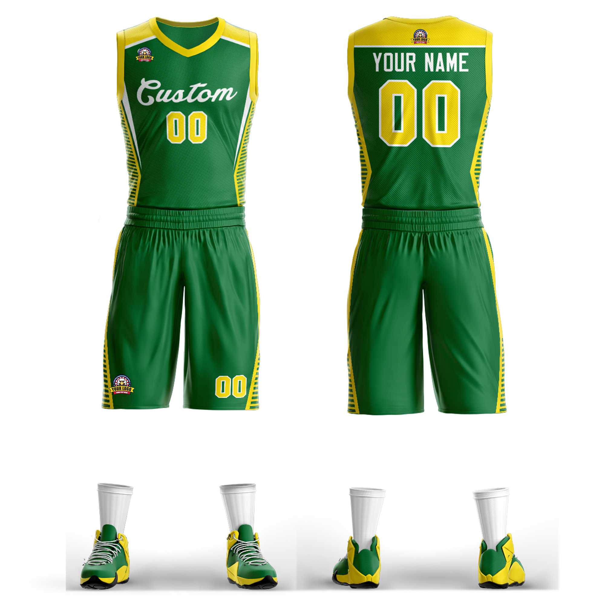 Custom Kelly Green White Classic Kits Mesh Basketball Jersey