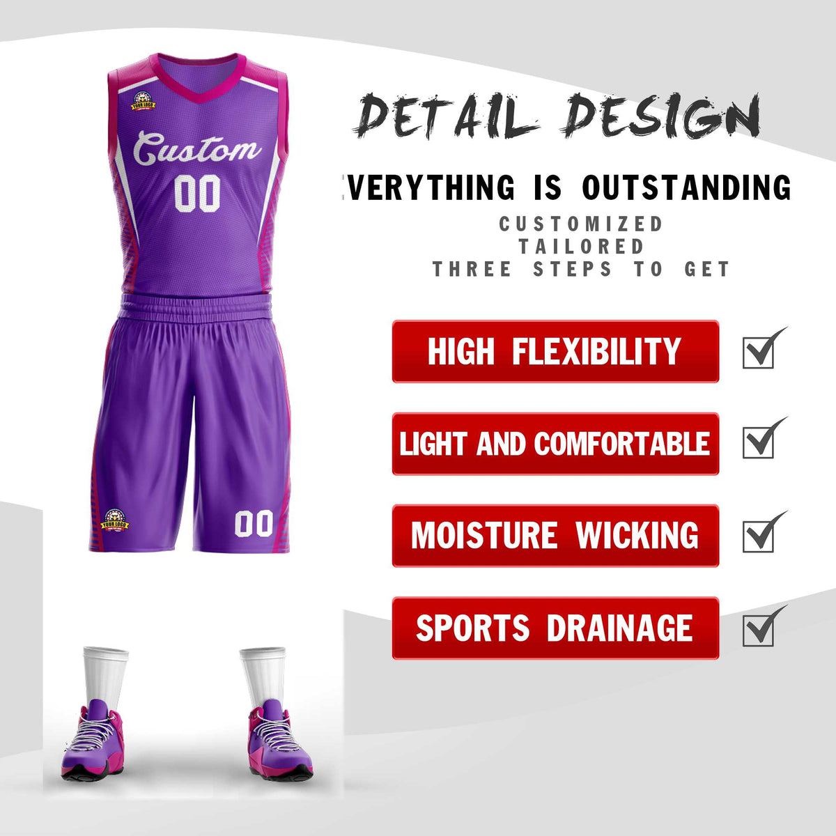 Custom Purple Purple Classic Kits Mesh Basketball Jersey