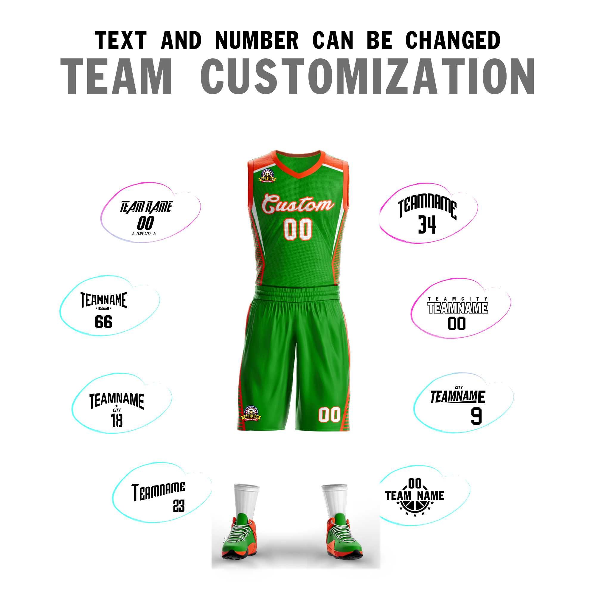 Benutzerdefinierte grün grün-orange Classic Kits Mesh Basketball Jersey