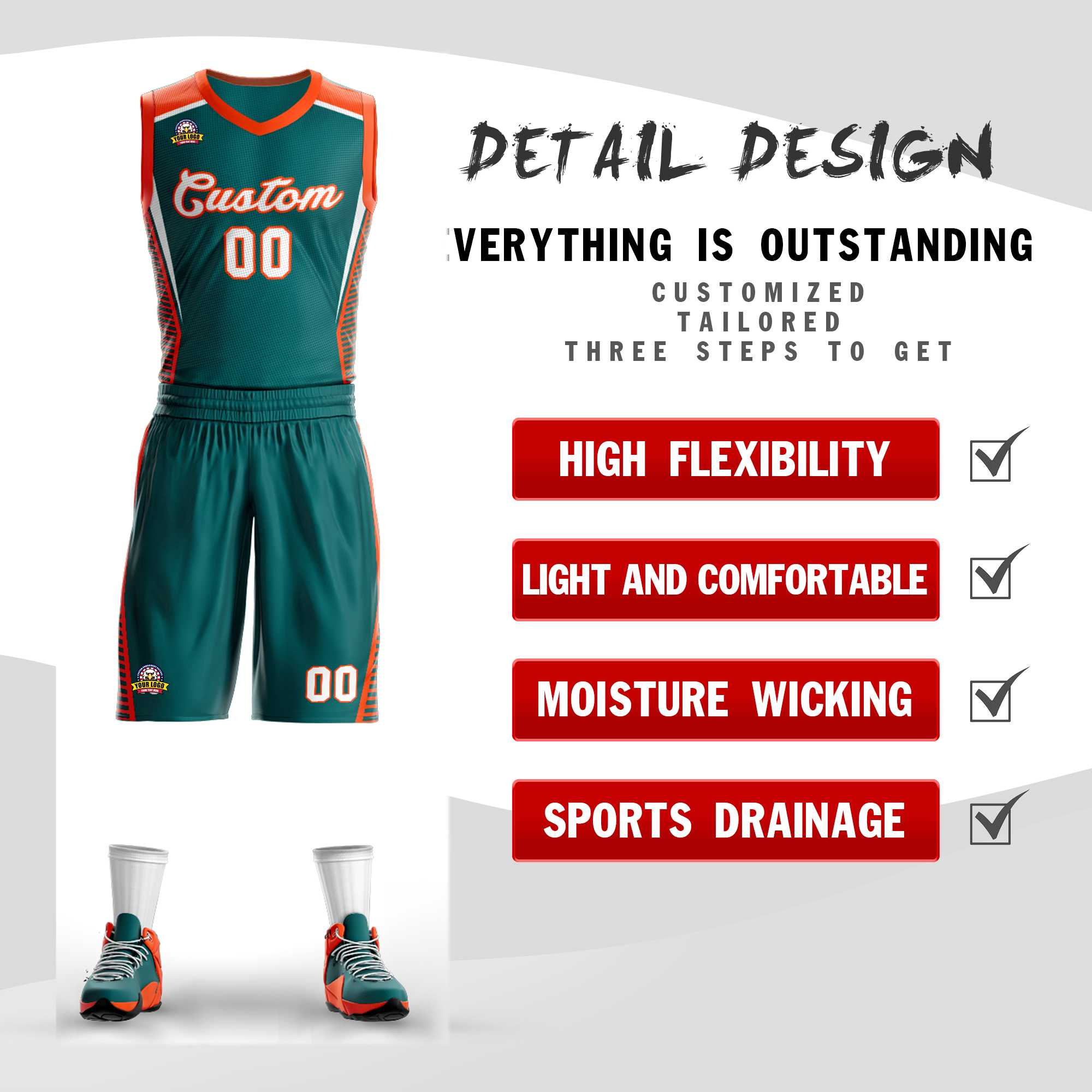 Custom Aqua White-Orange Classic Kits Mesh Basketball Jersey