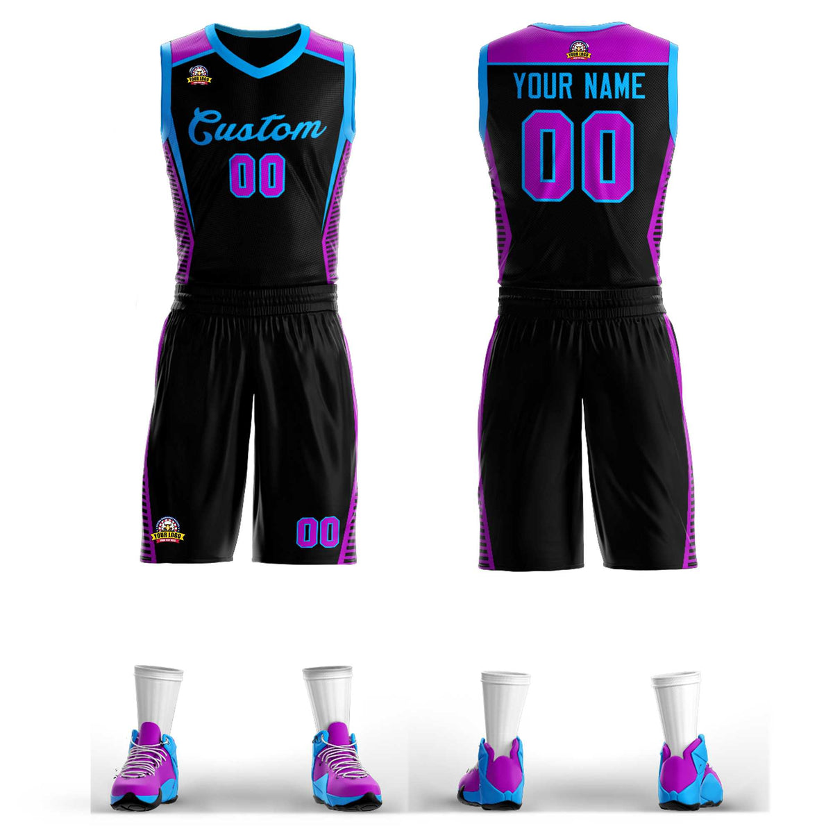 Custom Black Powder Blue Classic Kits Mesh Basketball Jersey