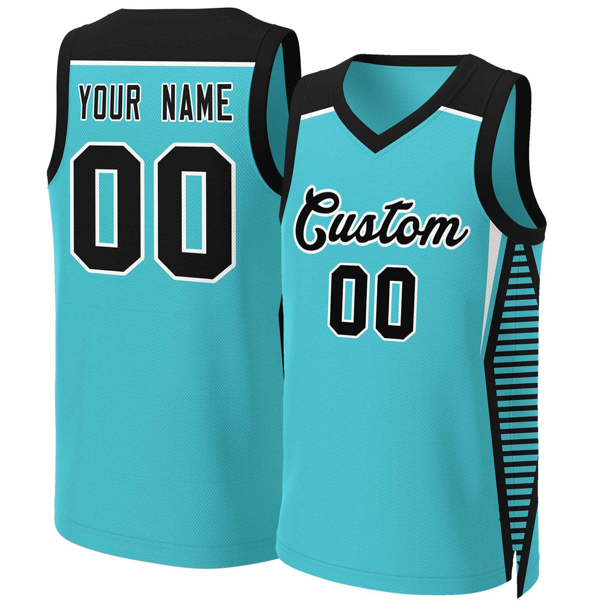 Maillot de basket-ball classique Aqua noir et blanc personnalisé en maille