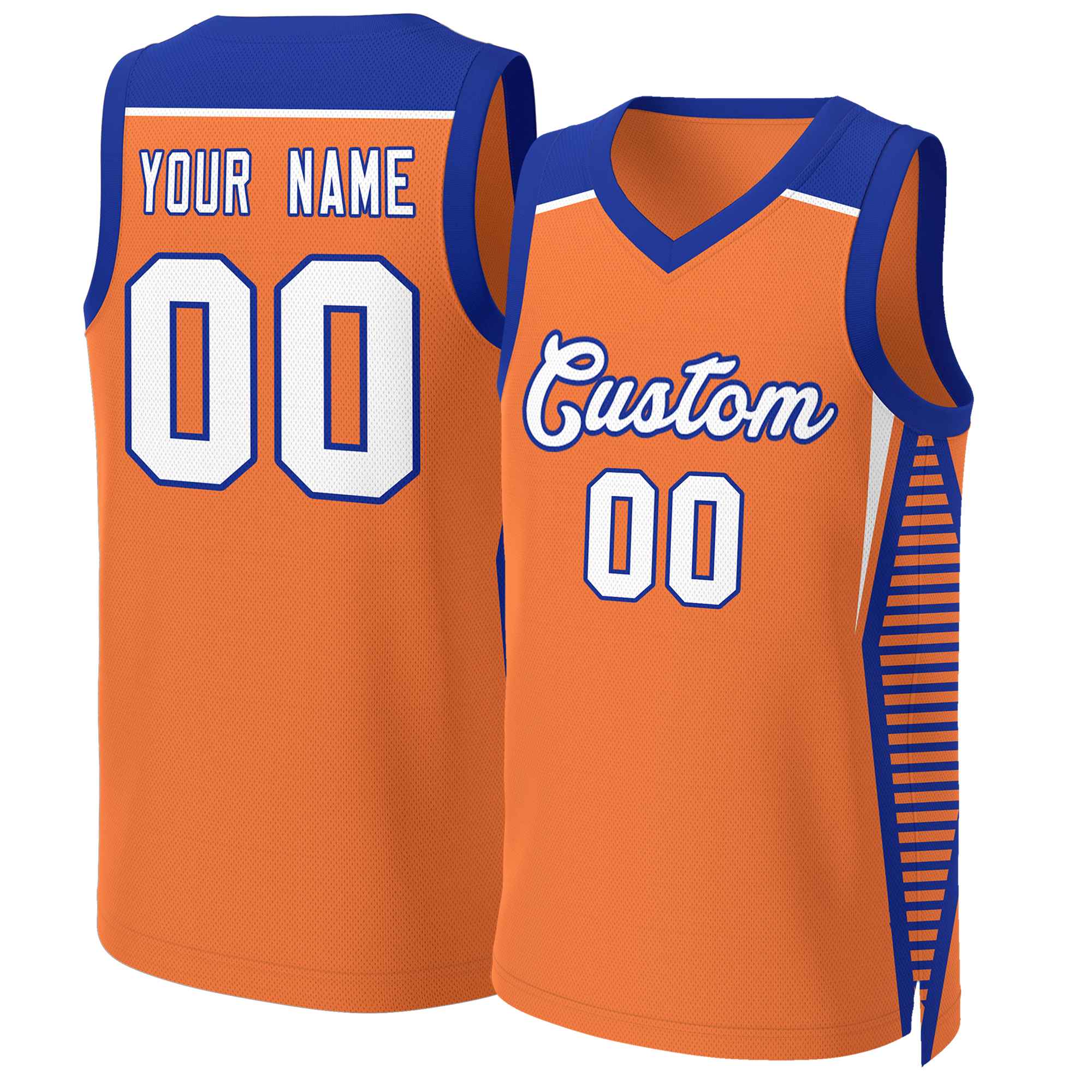Benutzerdefinierte Orange Weiß-Royal Classic Tops Mesh Basketball Jersey