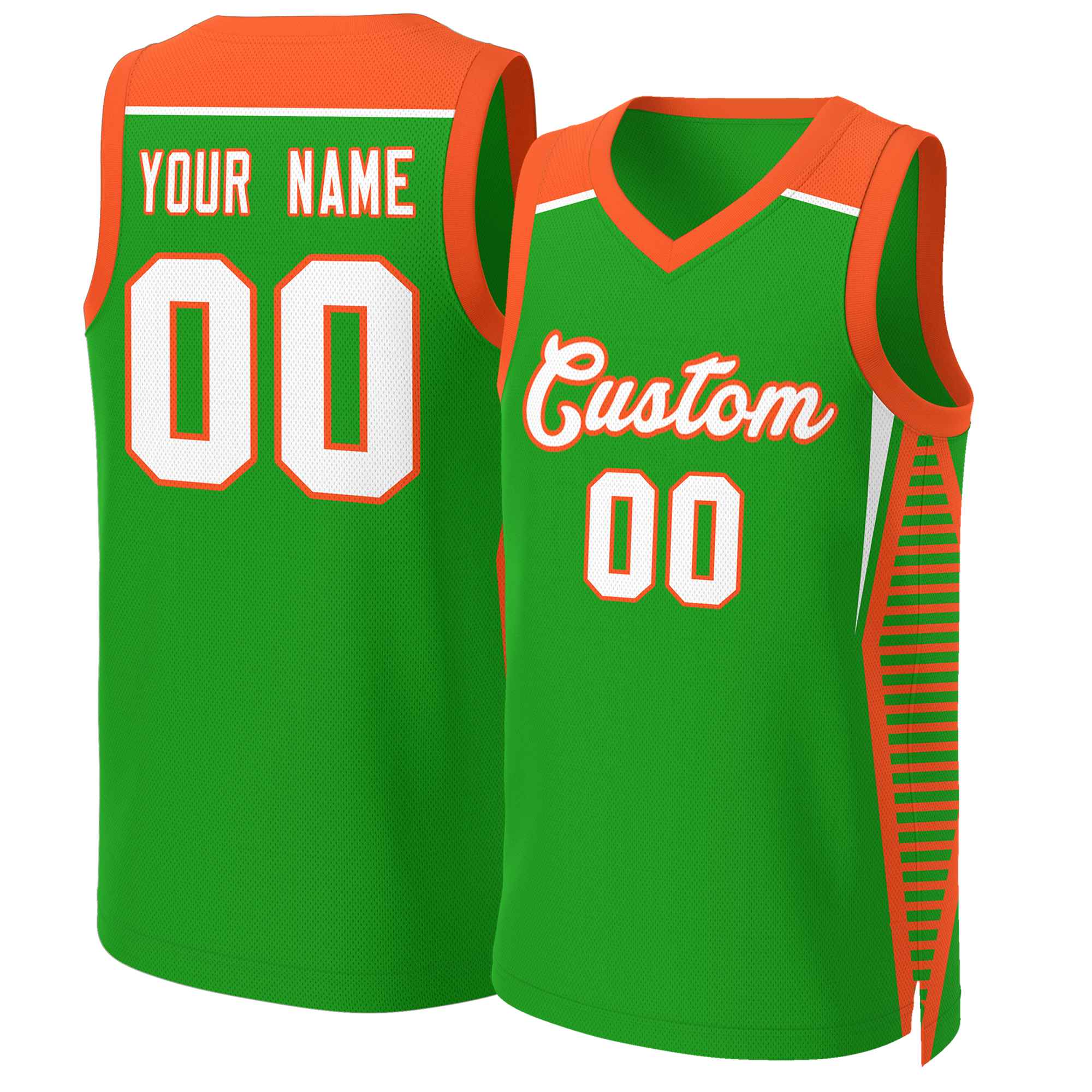 Maillot de basket-ball classique vert-orange personnalisé en maille