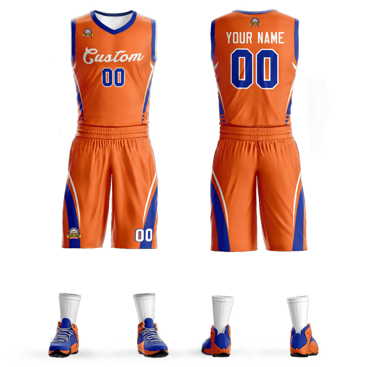 Custom Orange White Classic Kits Mesh Basketball Jersey