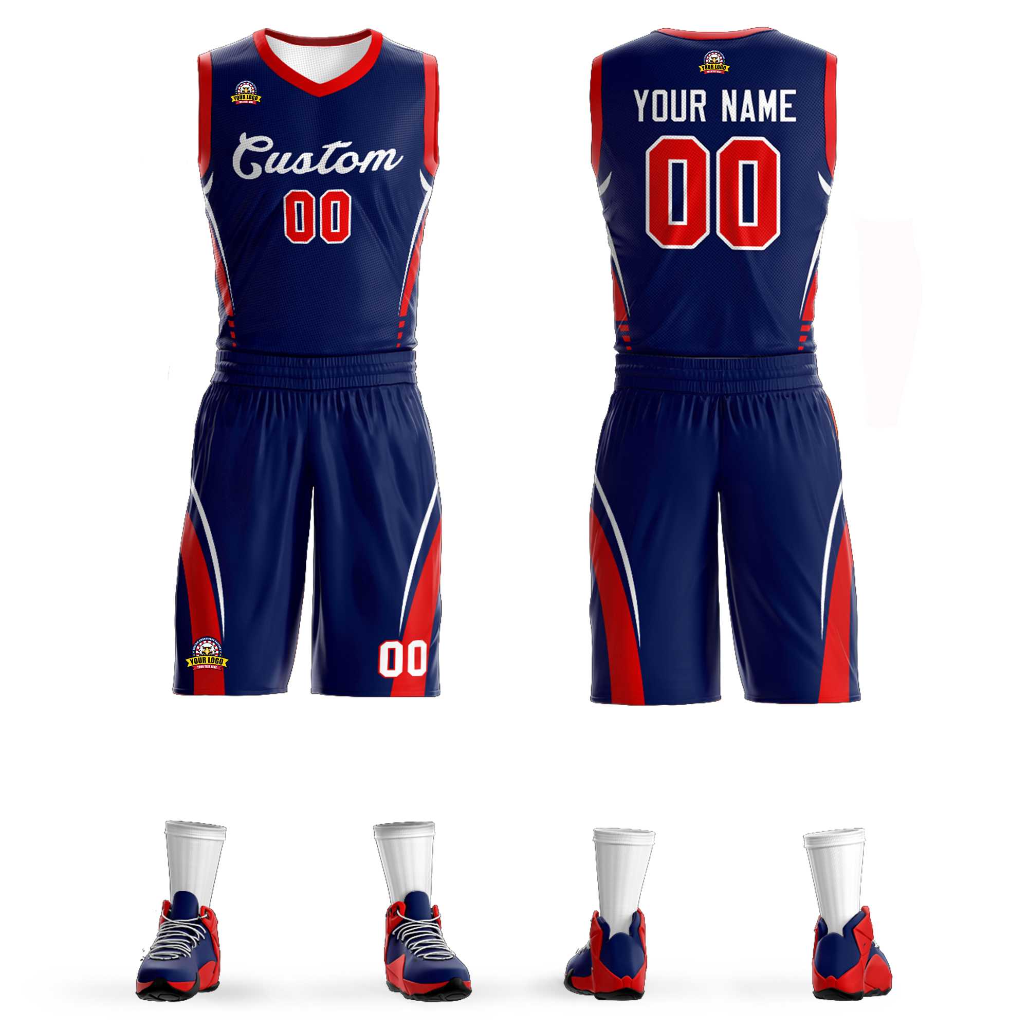 Custom Navy White Classic Kits Mesh Basketball Jersey