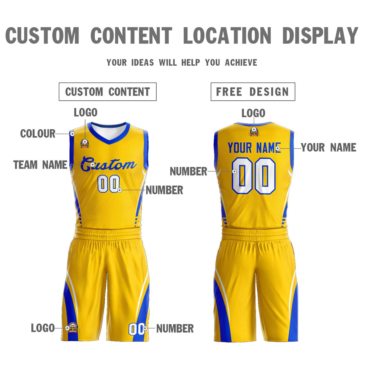 Custom Gold Royal Classic Kits Mesh Basketball Jersey