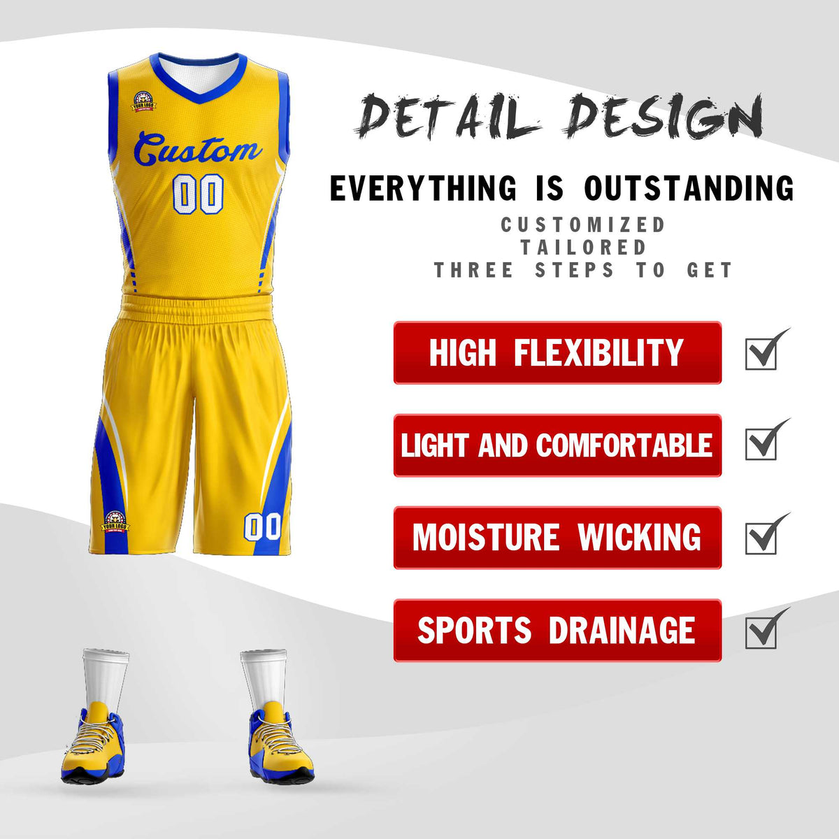 Custom Gold Royal Classic Kits Mesh Basketball Jersey