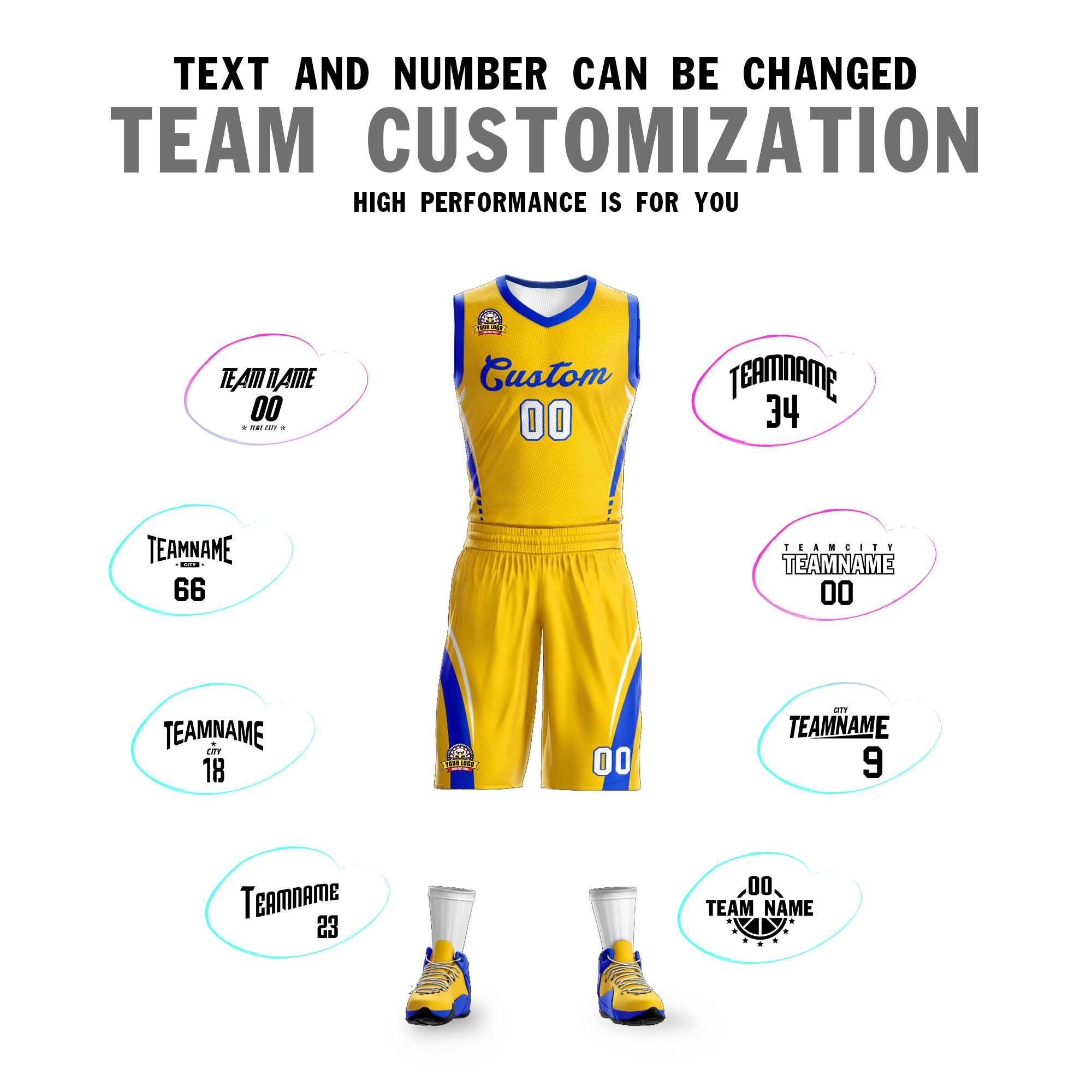 Custom Gold Royal Classic Kits Mesh Basketball Jersey