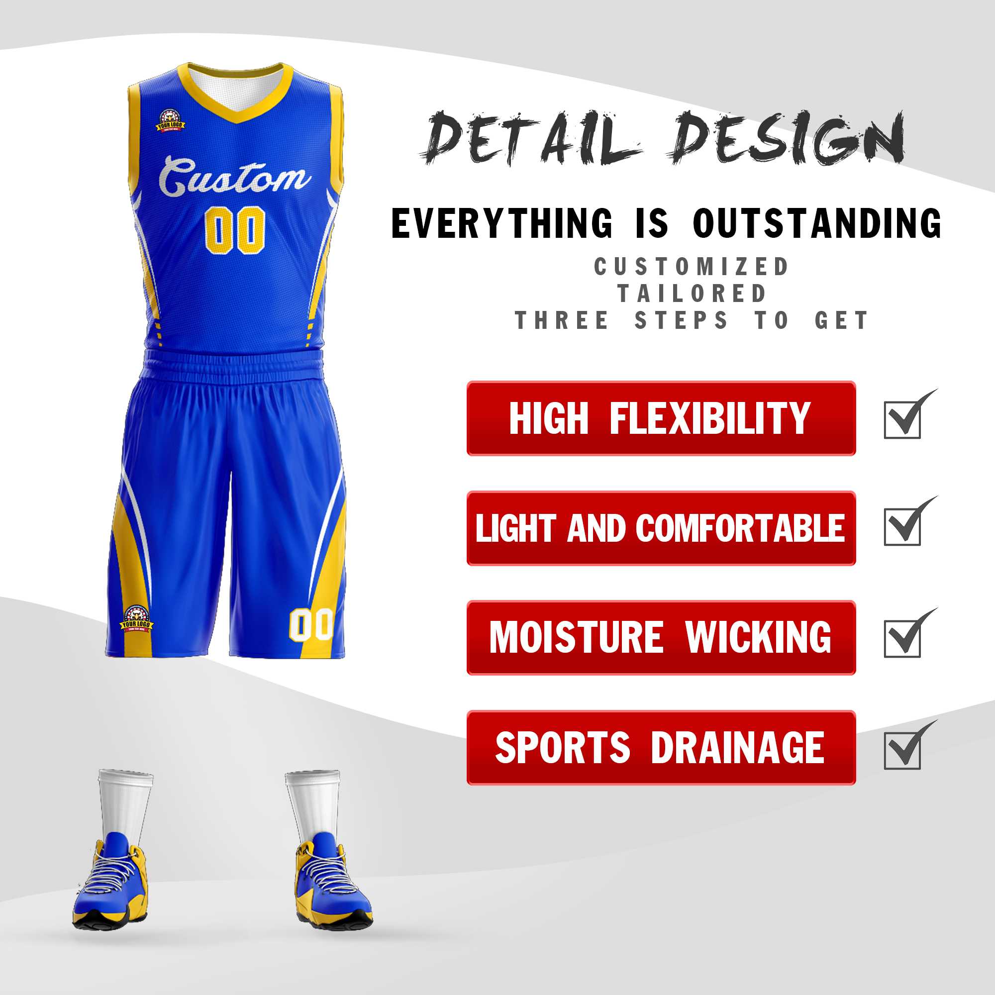 Custom Royal White Classic Kits Mesh Basketball Jersey