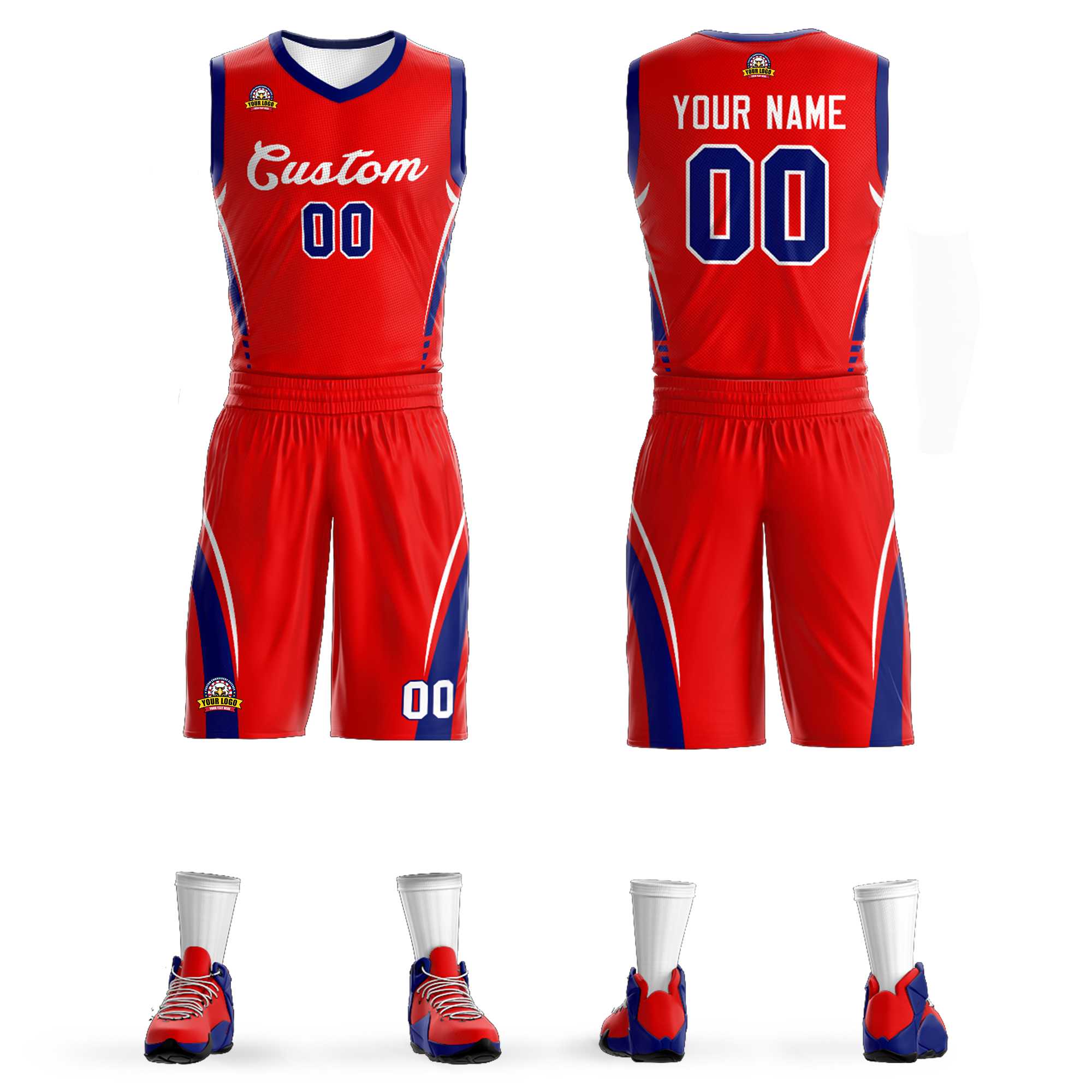 Custom Red White Classic Kits Mesh Basketball Jersey