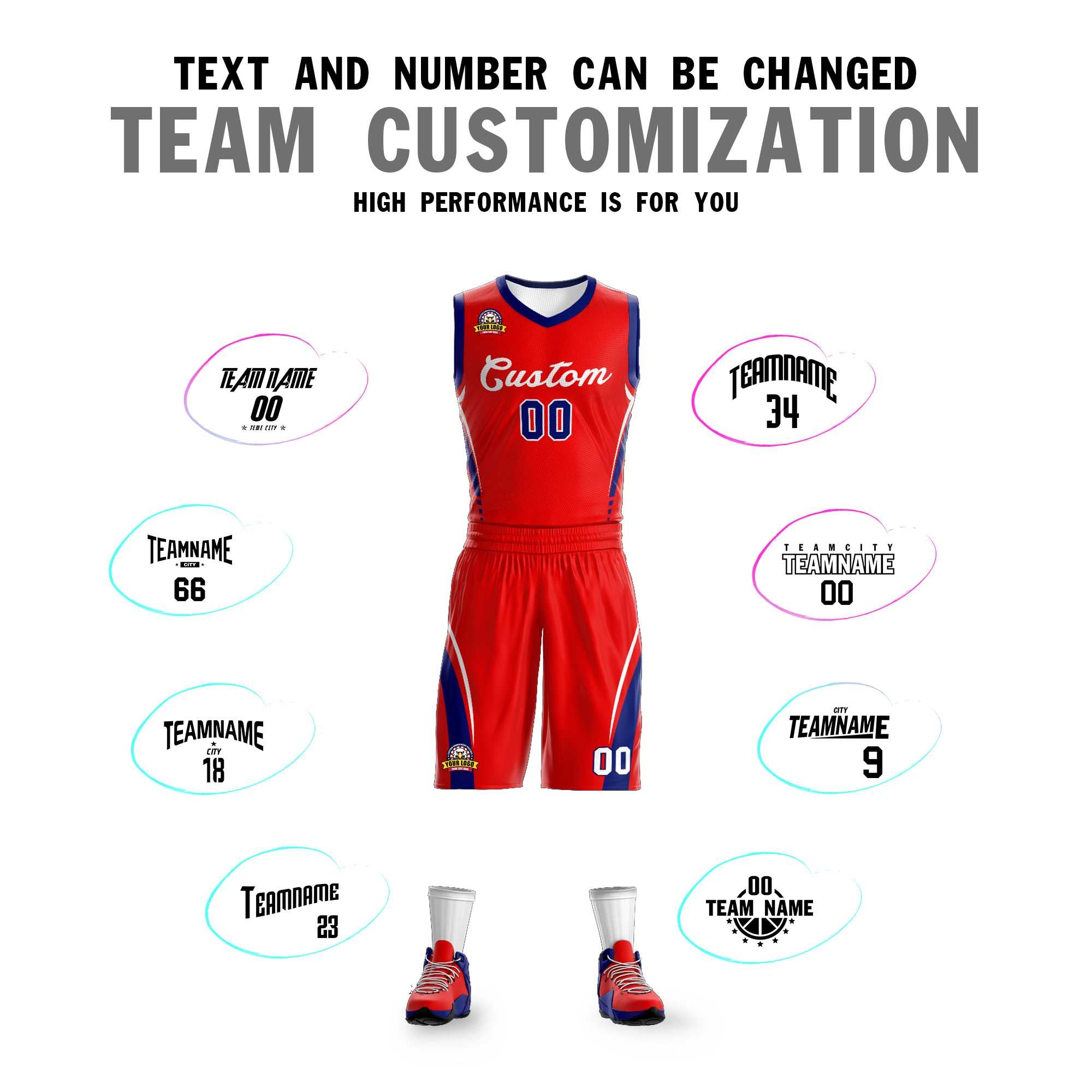 Custom Red White Classic Kits Mesh Basketball Jersey