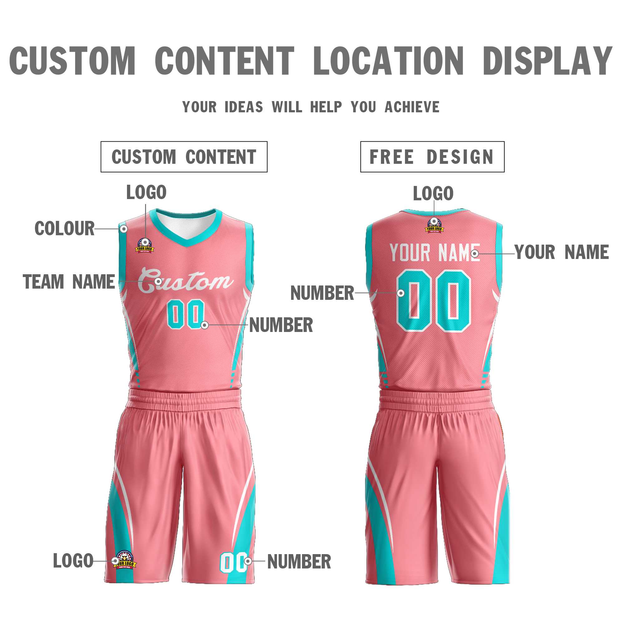 Custom Light Pink White Classic Kits Mesh Basketball Jersey