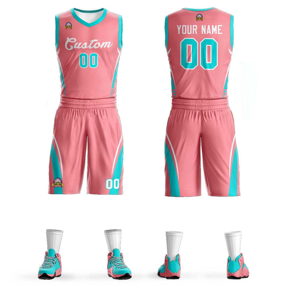 Custom Light Pink White Classic Kits Mesh Basketball Jersey