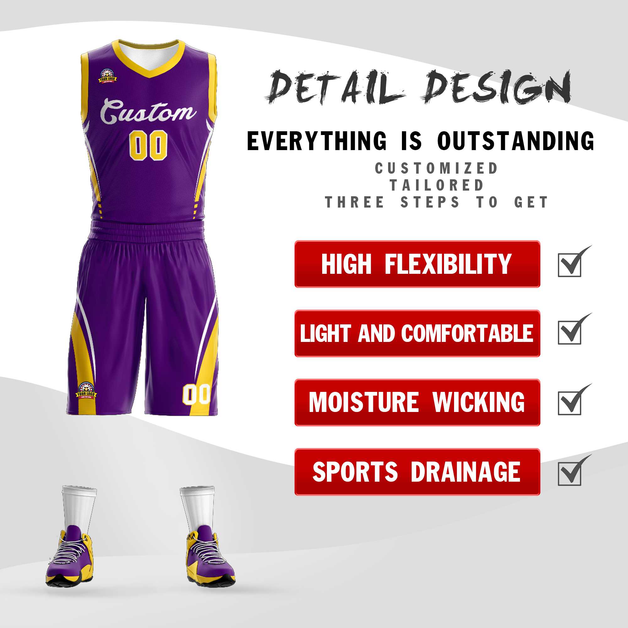 Benutzerdefinierte Lila Weiß Klassische Kits Mesh Basketball Jersey