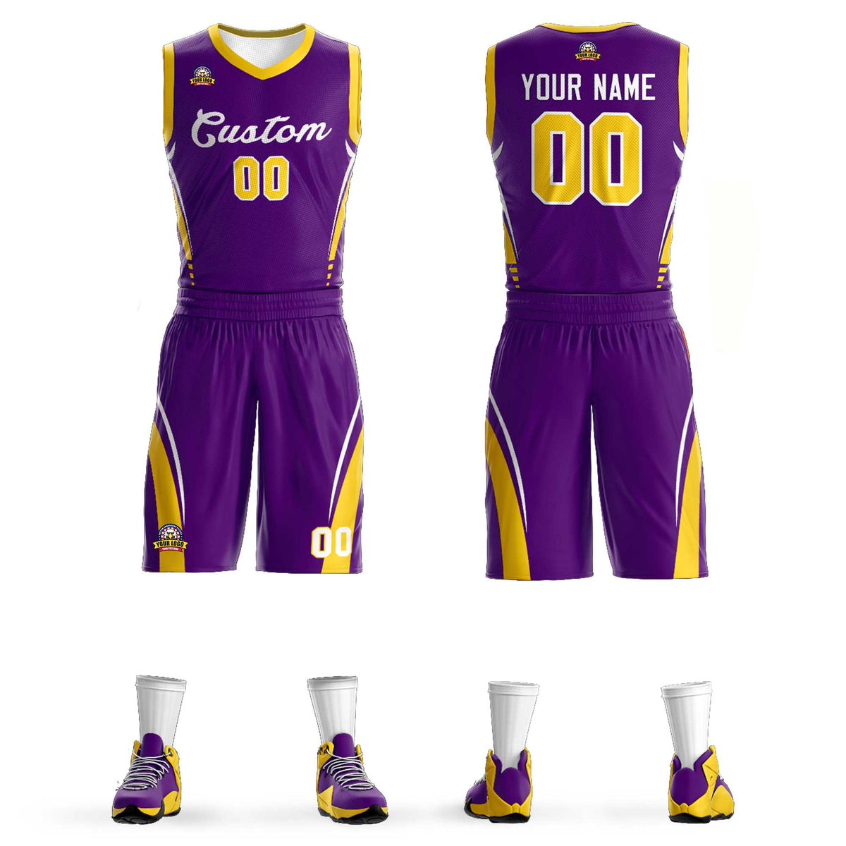 Custom Purple White Classic Kits Mesh Basketball Jersey