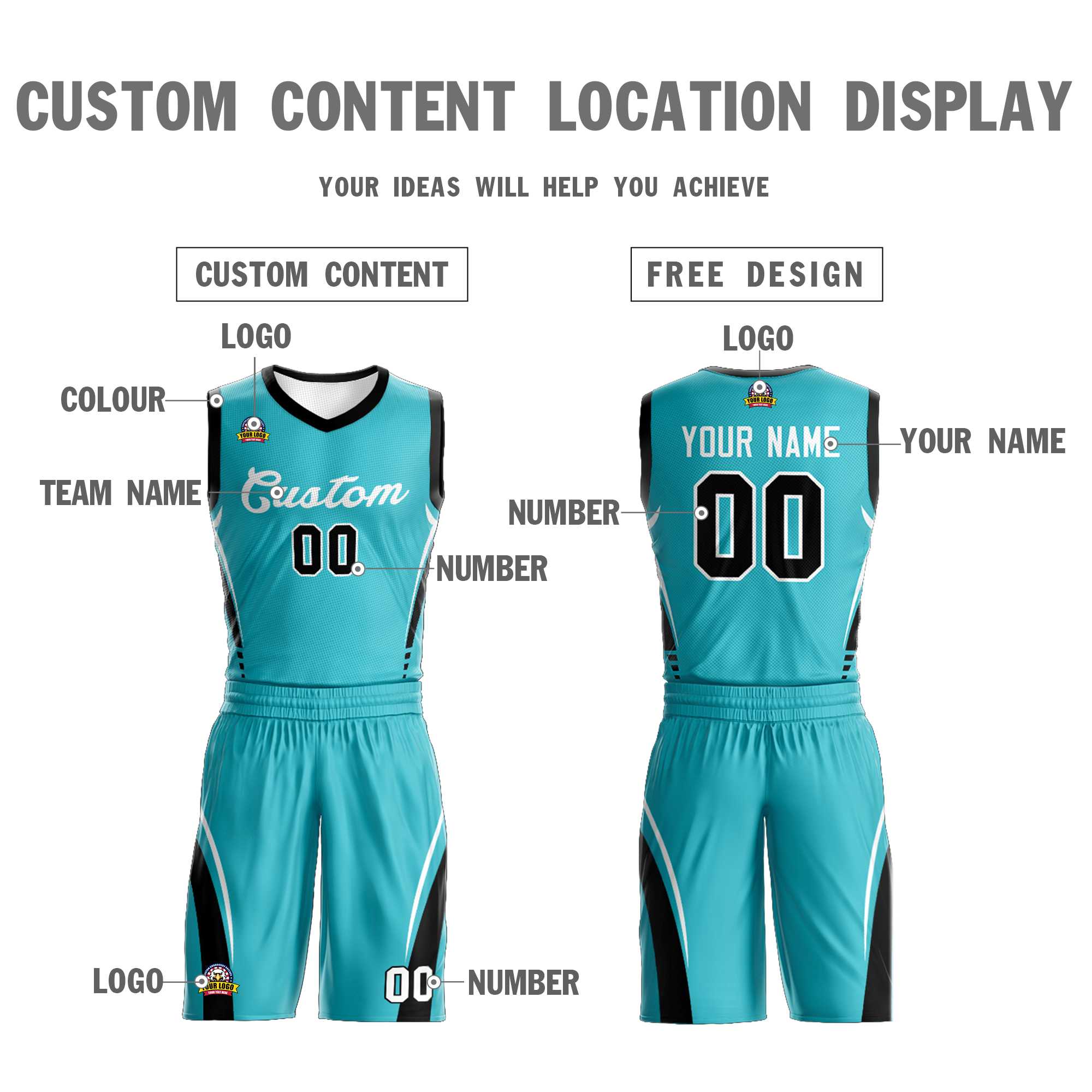 Benutzerdefinierte Aqua Weiß Classic Kits Mesh Basketball Jersey