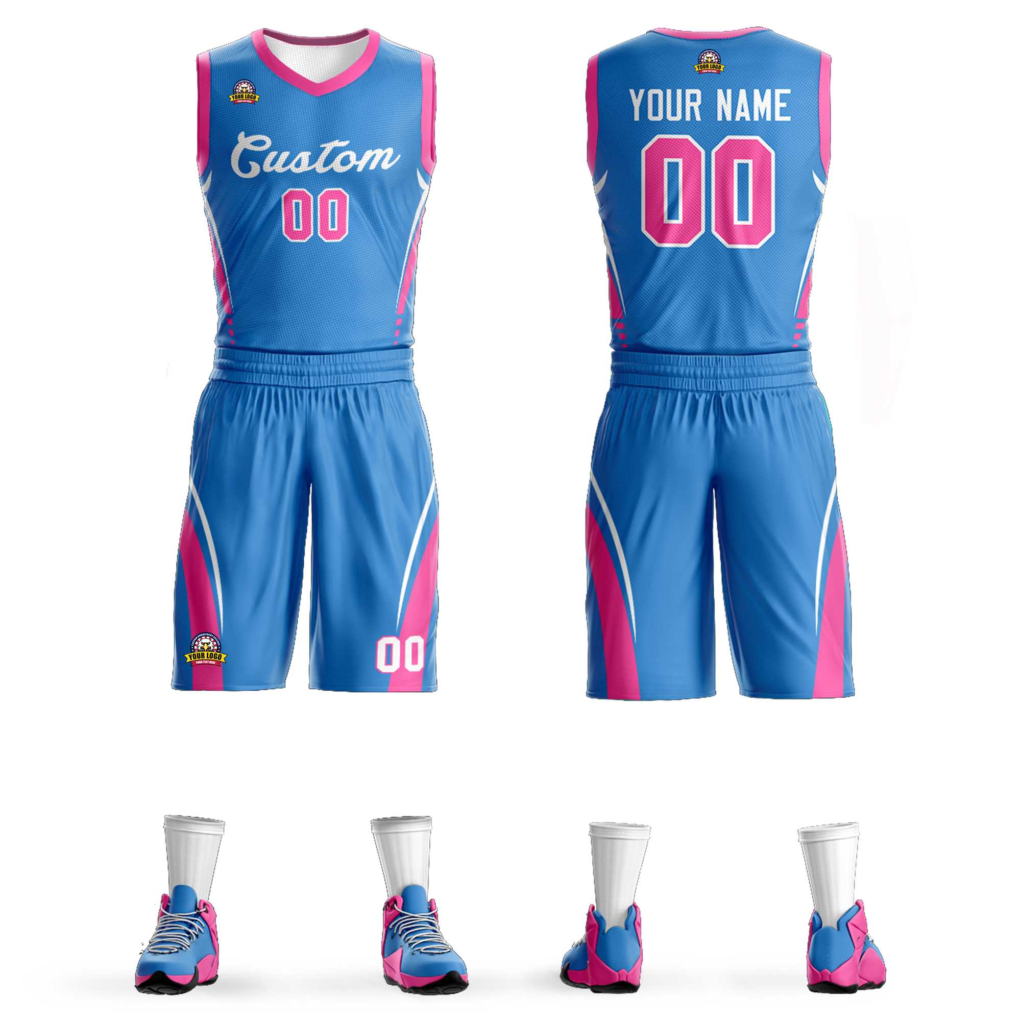 Custom Powder Blue White Classic Kits Mesh Basketball Jersey