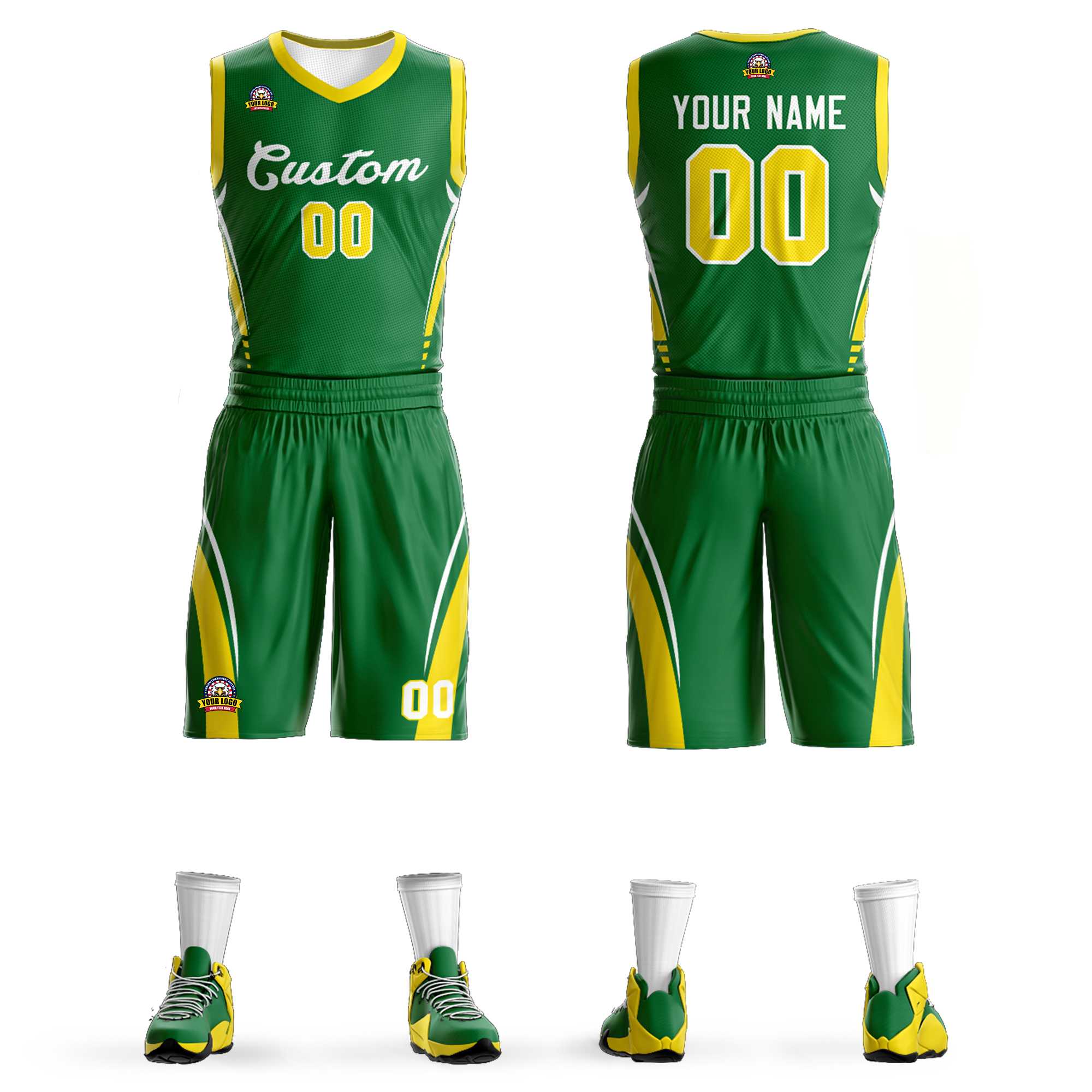 Benutzerdefinierte Kelly Green White Classic Kits Mesh Basketball Jersey