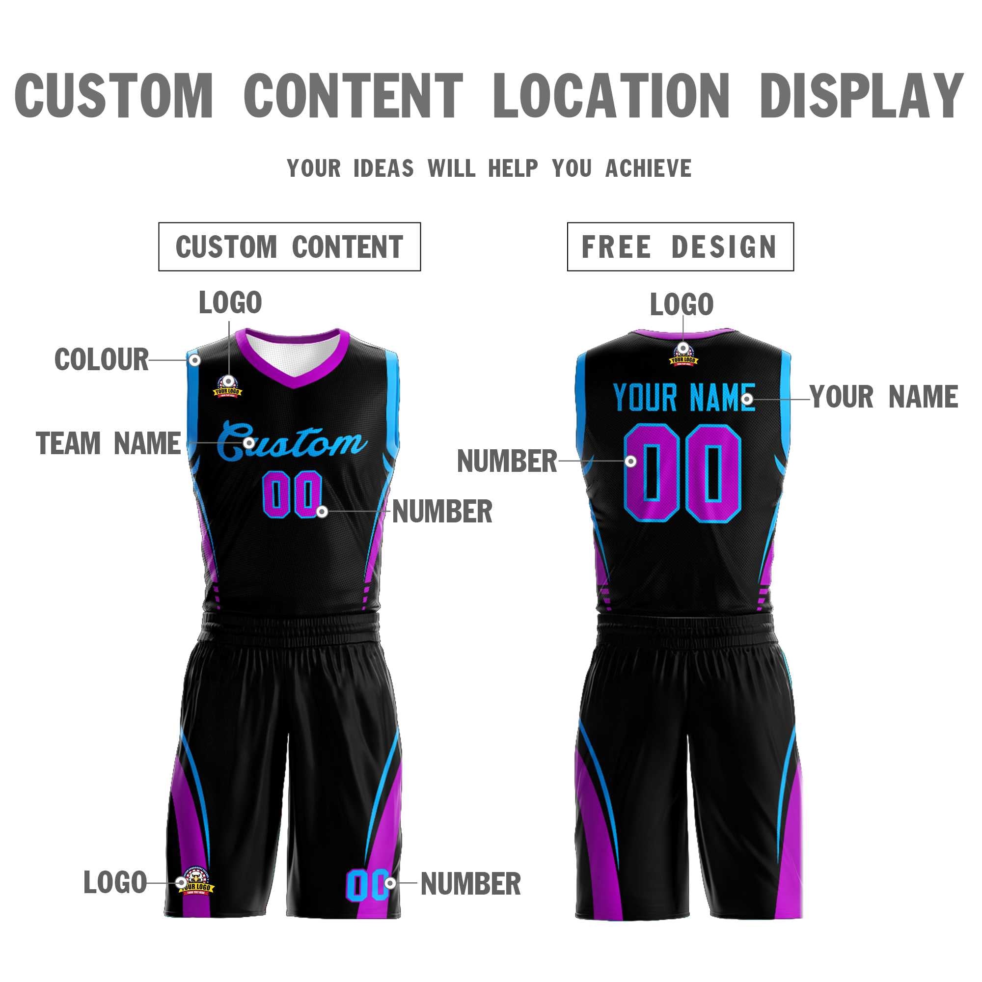 Benutzerdefinierte schwarz pulverblau Classic Kits Mesh Basketball Jersey