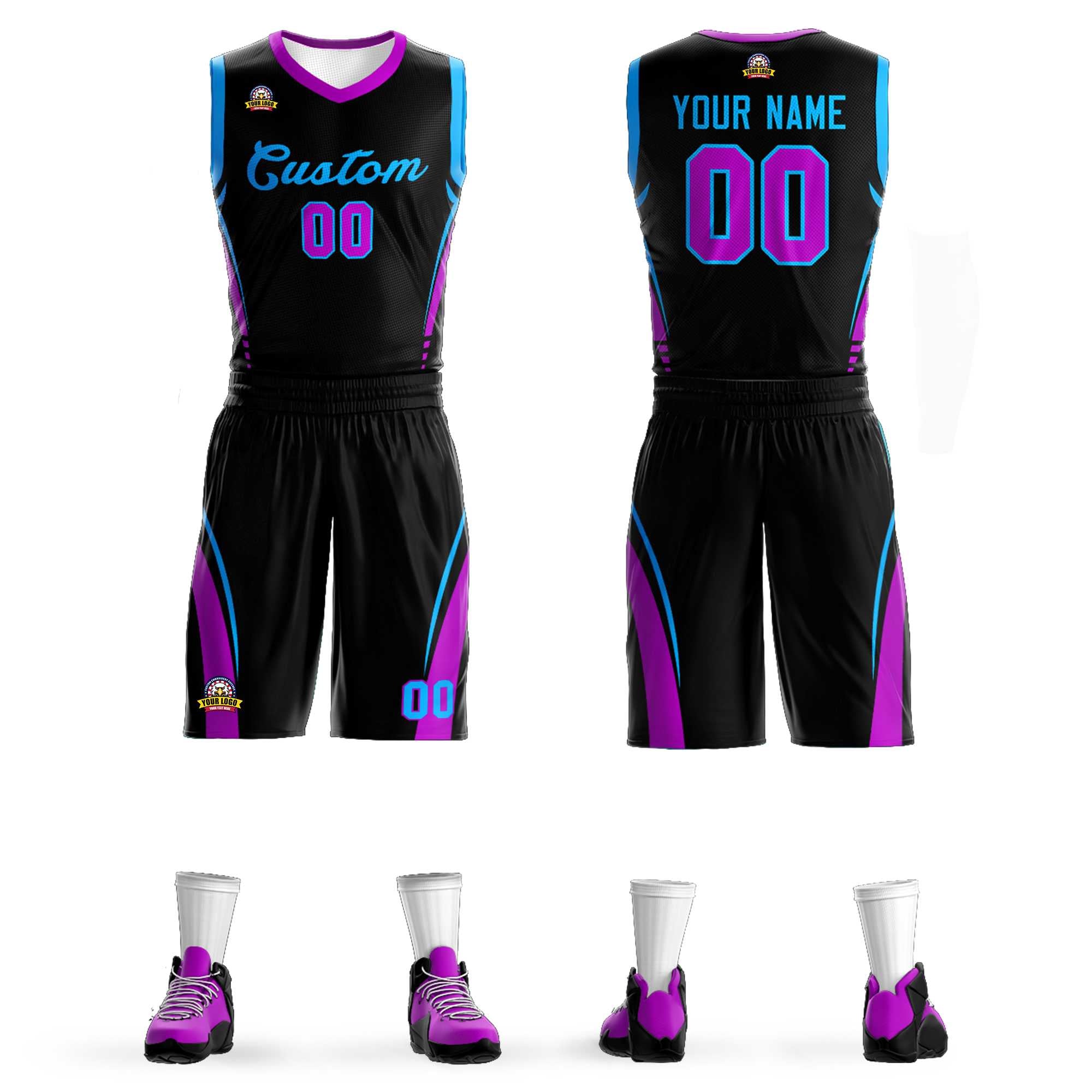 Benutzerdefinierte schwarz pulverblau Classic Kits Mesh Basketball Jersey