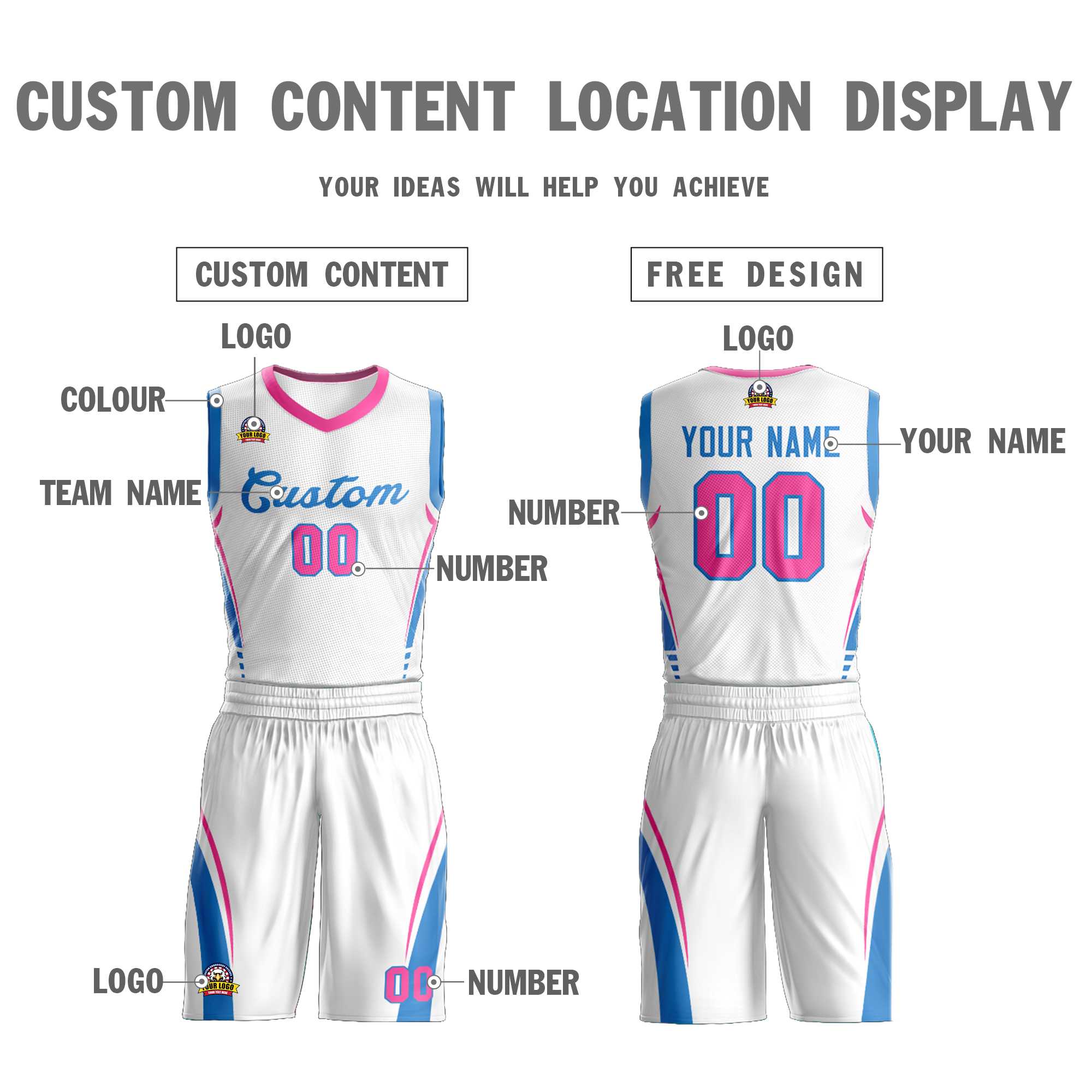 Custom White Blue Classic Kits Mesh Basketball Jersey