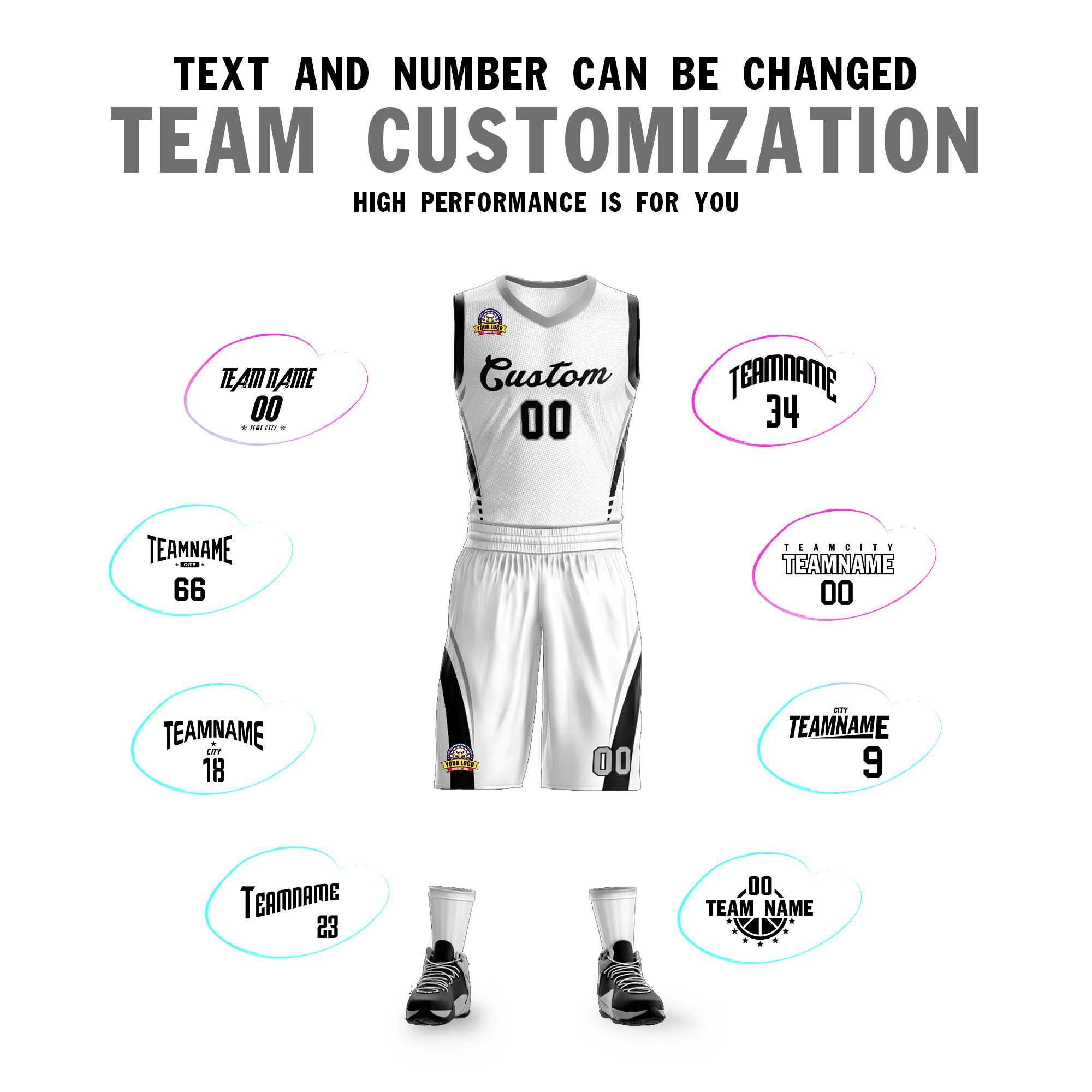 Custom White Black Classic Kits Mesh Basketball Jersey
