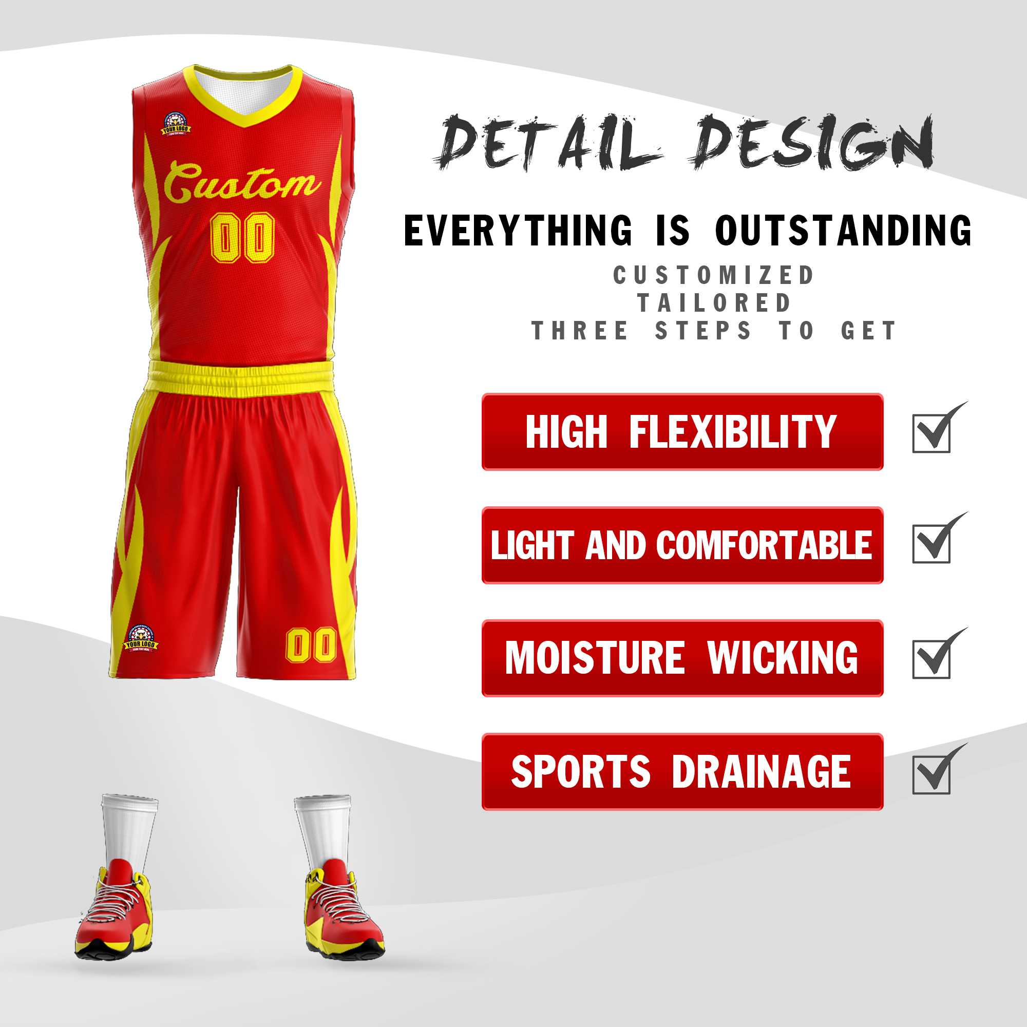 Custom Red Gold Classic Kits Mesh Basketball Jersey