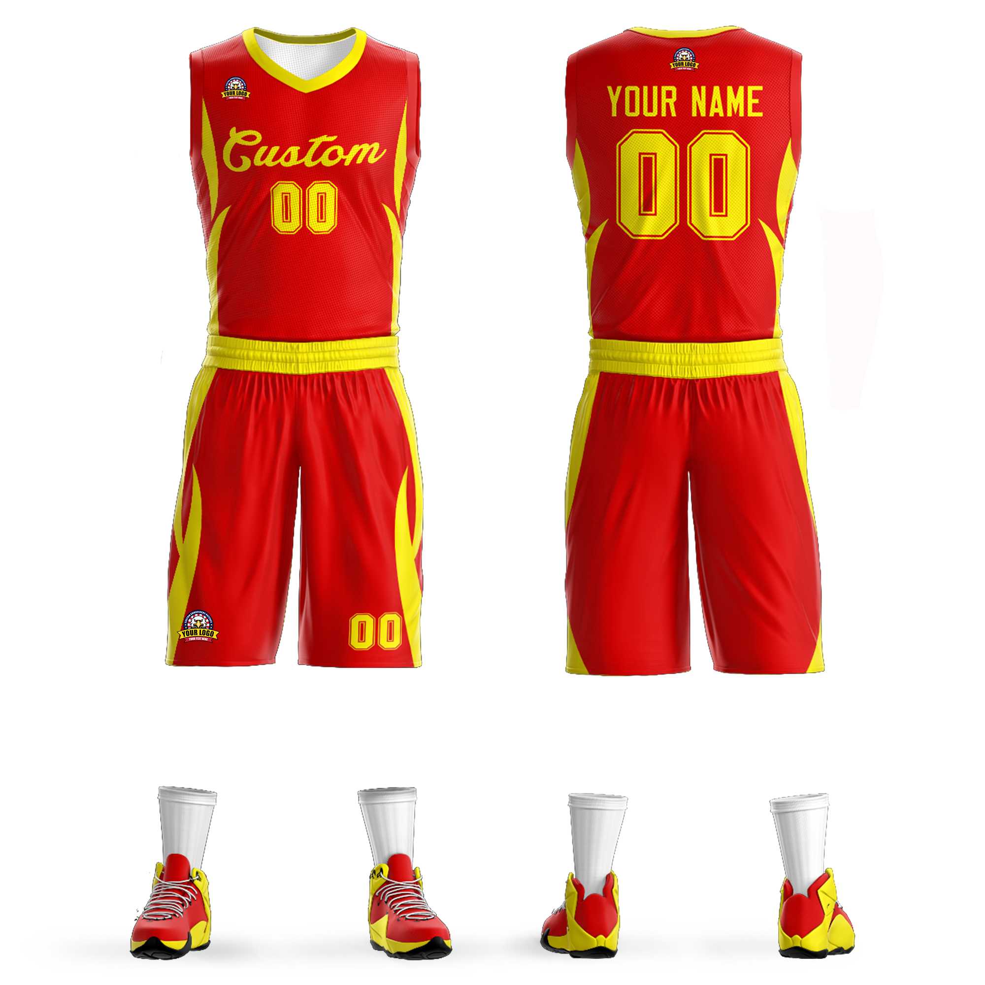 Custom Red Gold Classic Kits Mesh Basketball Jersey