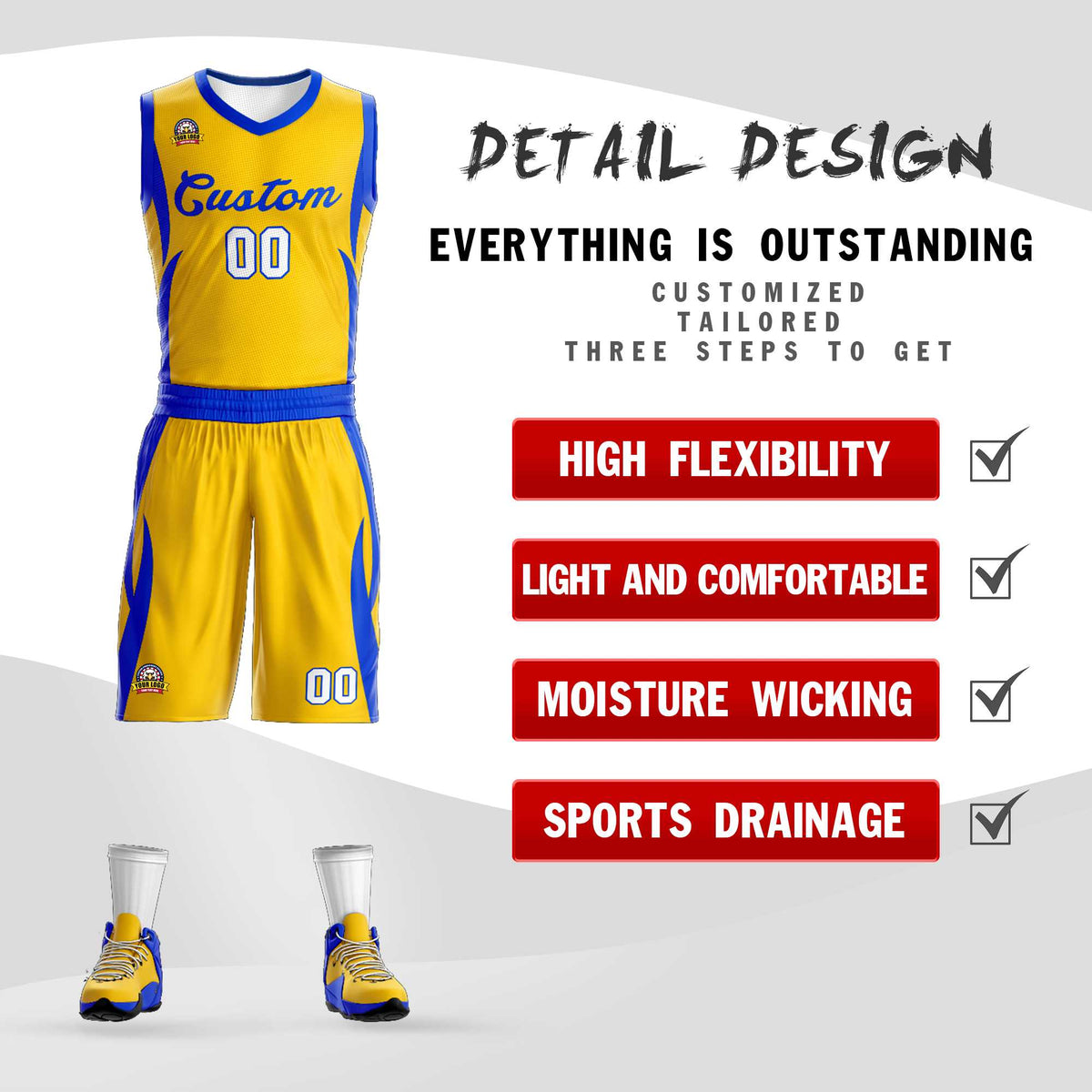Maillot de basket-ball personnalisé en maille Gold Royal Classic Kits