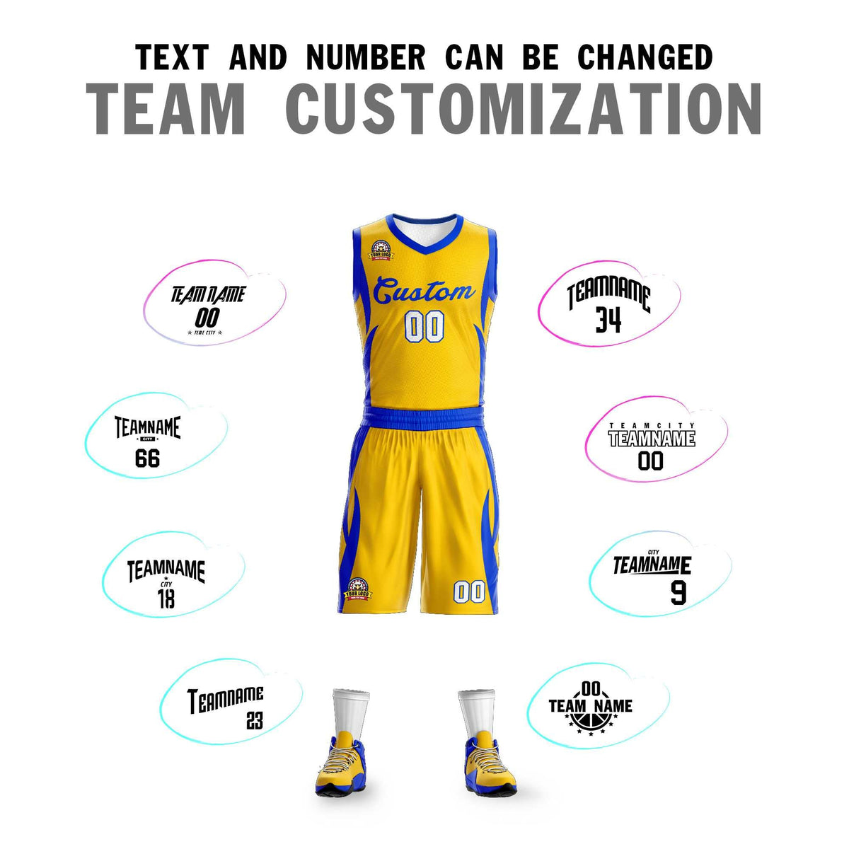 Maillot de basket-ball personnalisé en maille Gold Royal Classic Kits