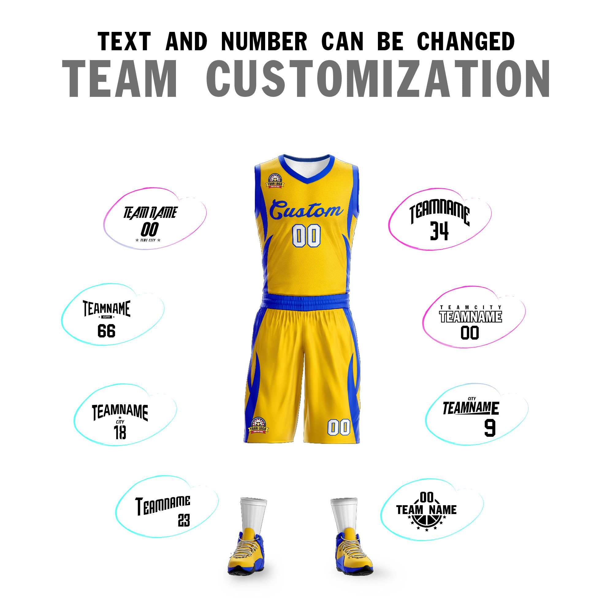 Custom Gold Royal Classic Kits Mesh Basketball Jersey