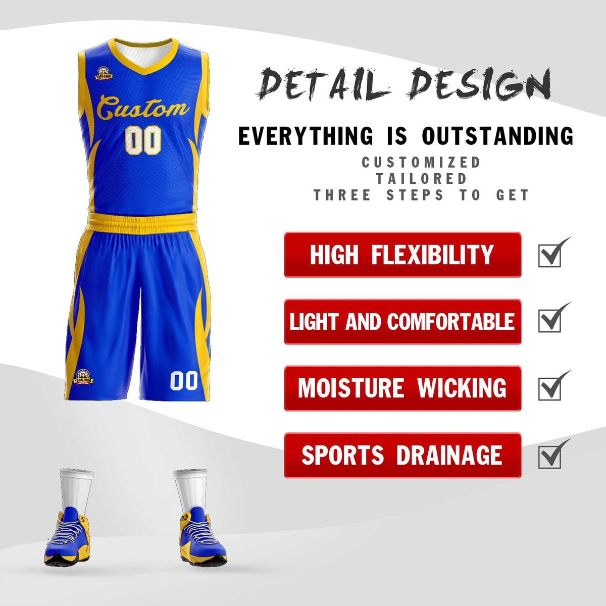 Maillot de basket-ball personnalisé Royal Gold Classic Kits Mesh