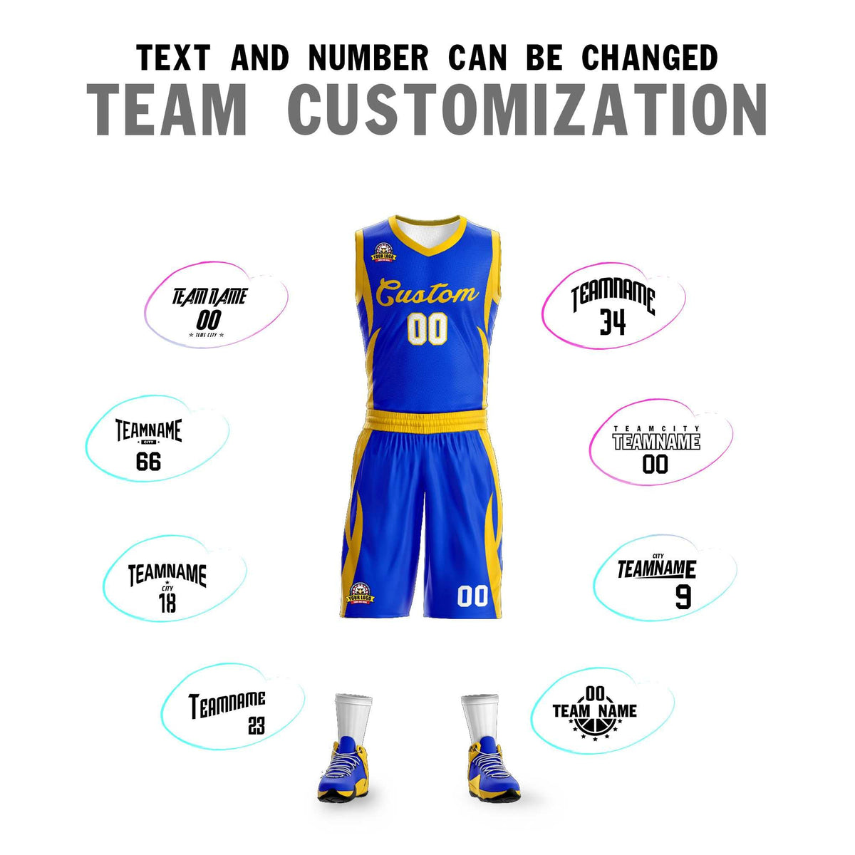 Maillot de basket-ball personnalisé Royal Gold Classic Kits Mesh