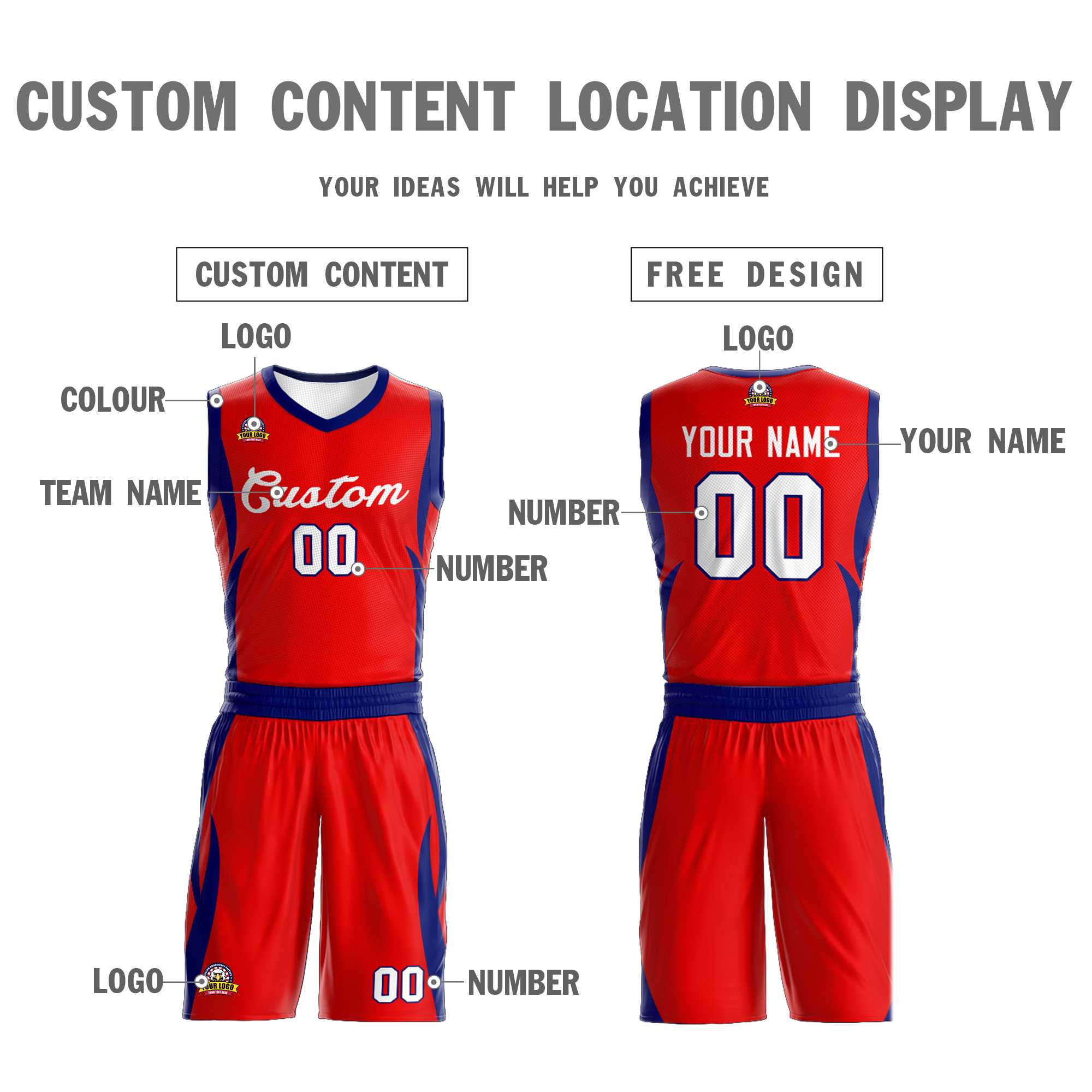 Custom Red White Classic Kits Mesh Basketball Jersey