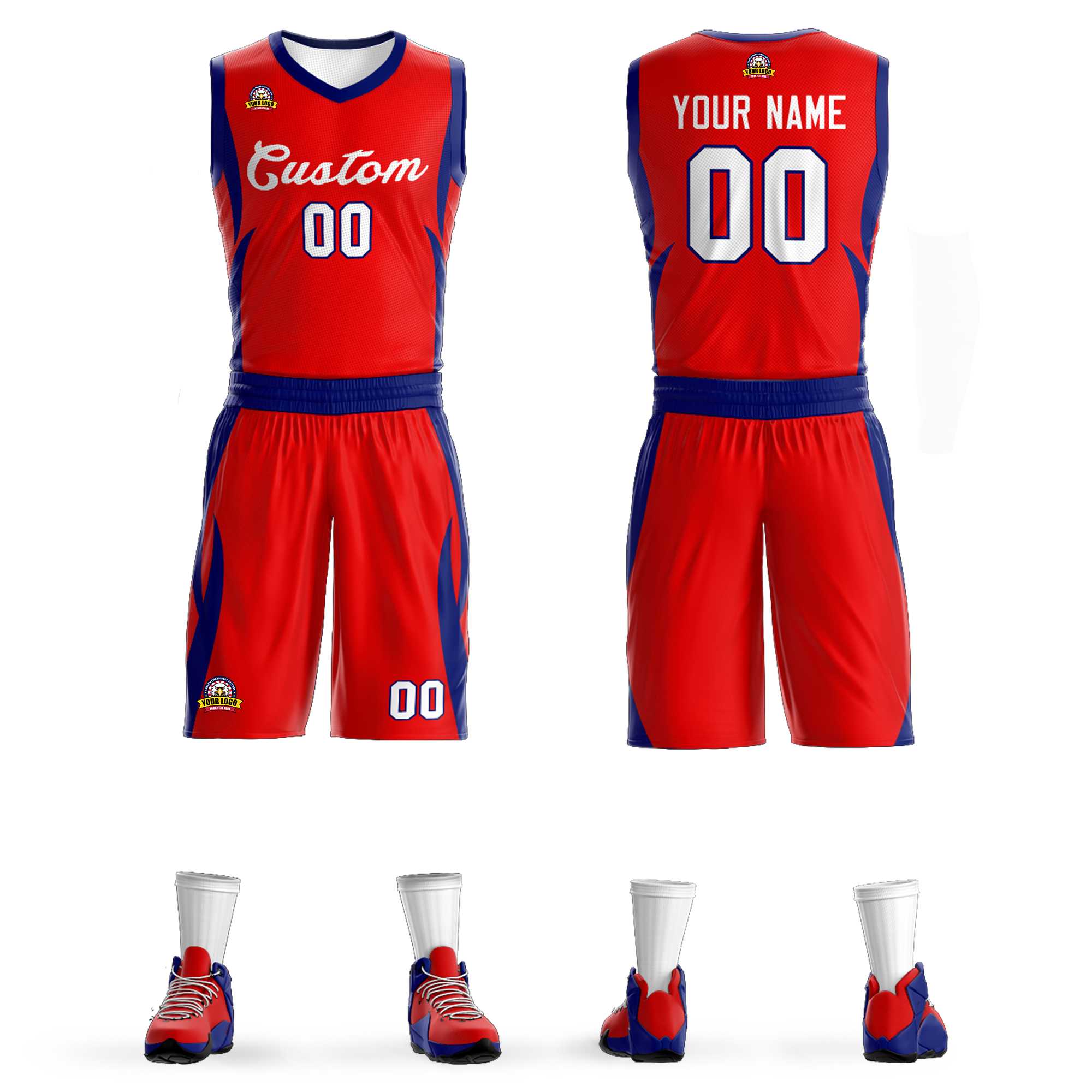 Custom Red White Classic Kits Mesh Basketball Jersey