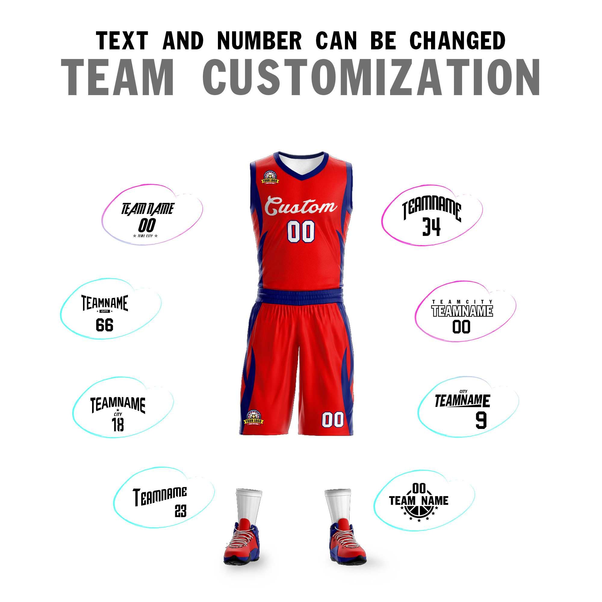 Custom Red White Classic Kits Mesh Basketball Jersey