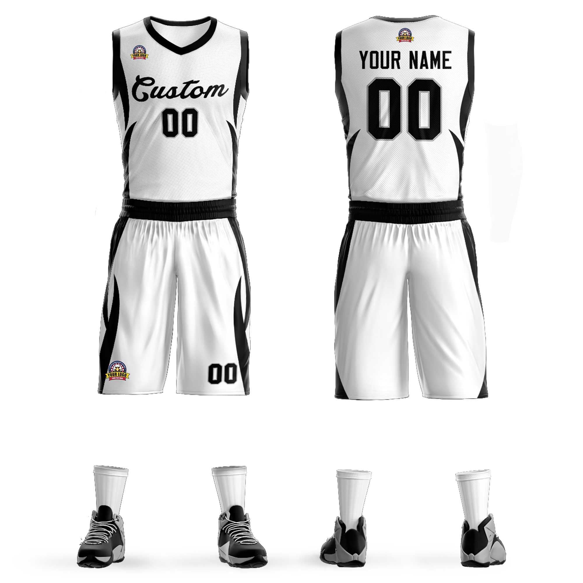 Custom White Black Classic Kits Mesh Basketball Jersey