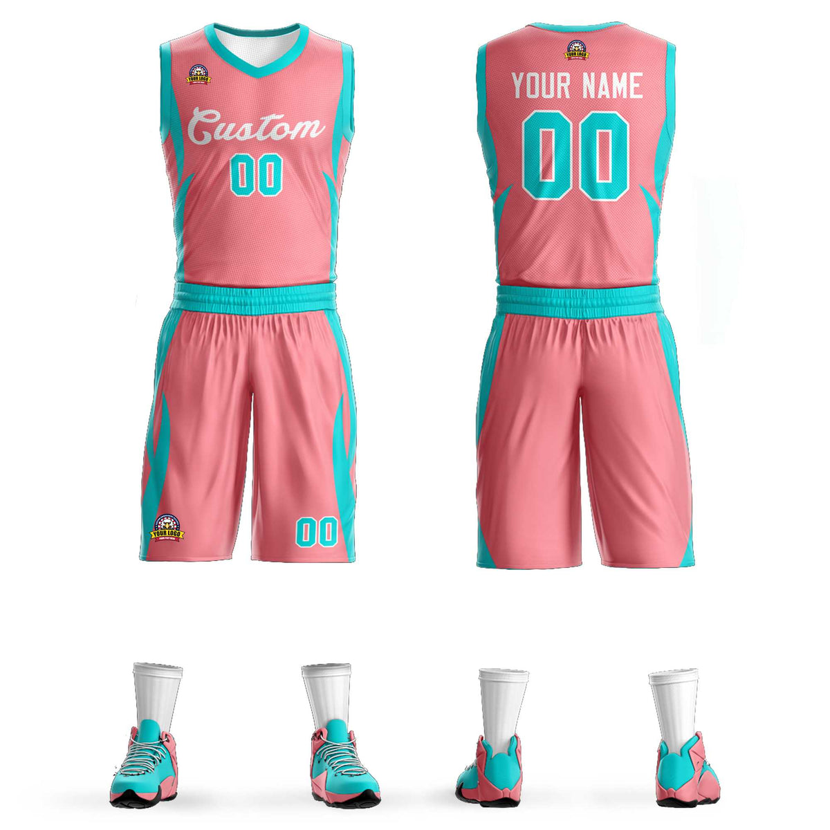 Custom Light Pink White Classic Kits Mesh Basketball Jersey