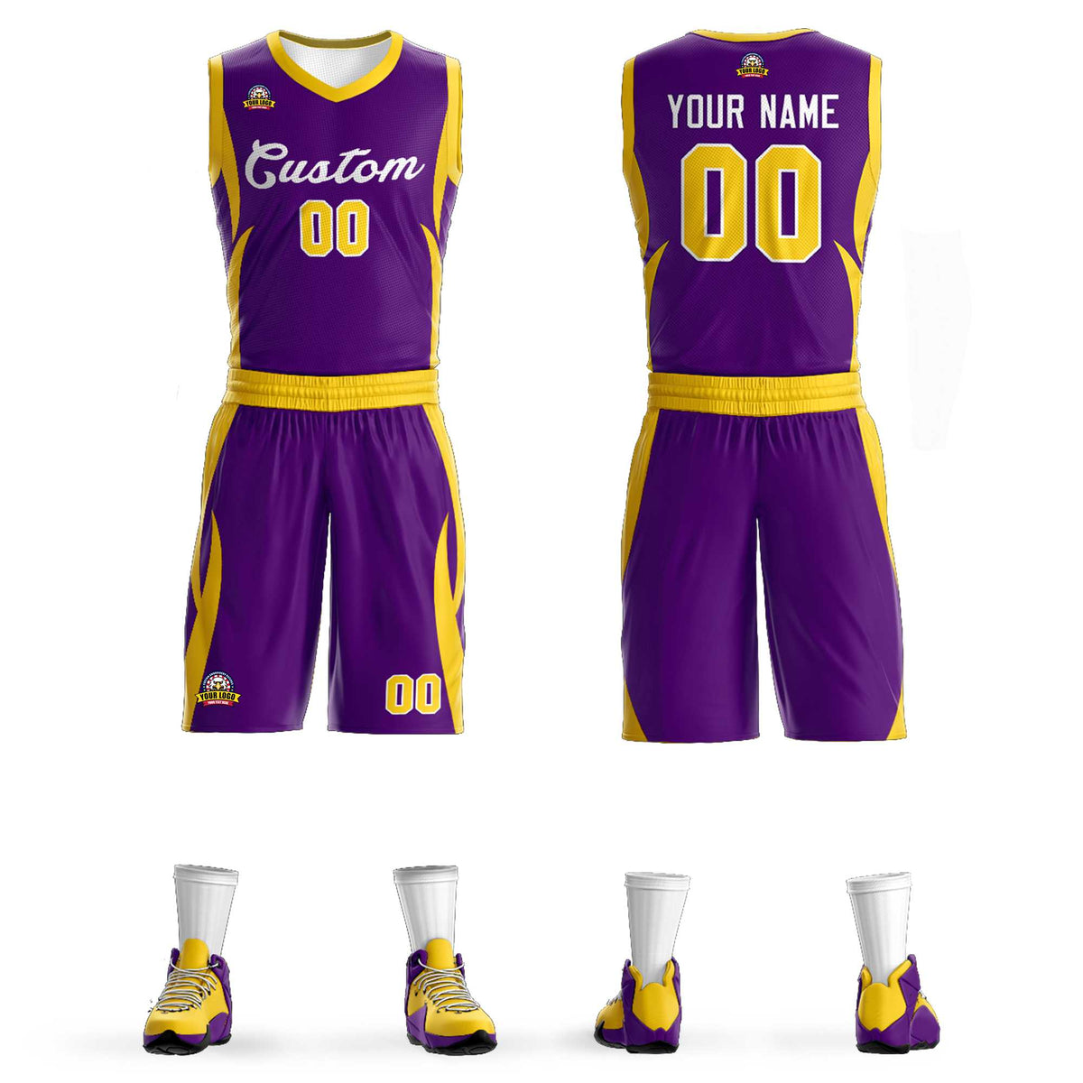 Custom Purple White Classic Kits Mesh Basketball Jersey
