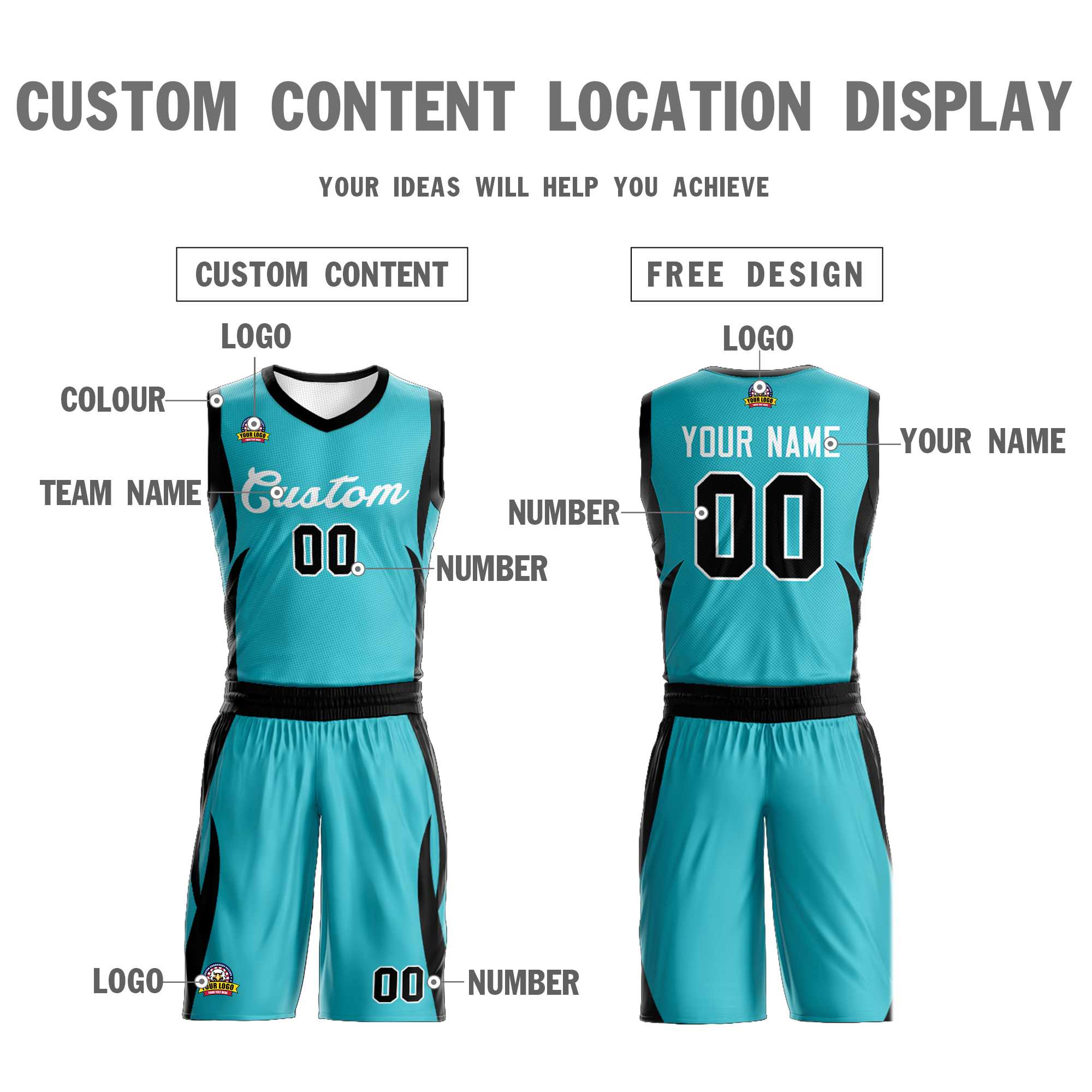 Custom Aqua White Classic Kits Mesh Basketball Jersey