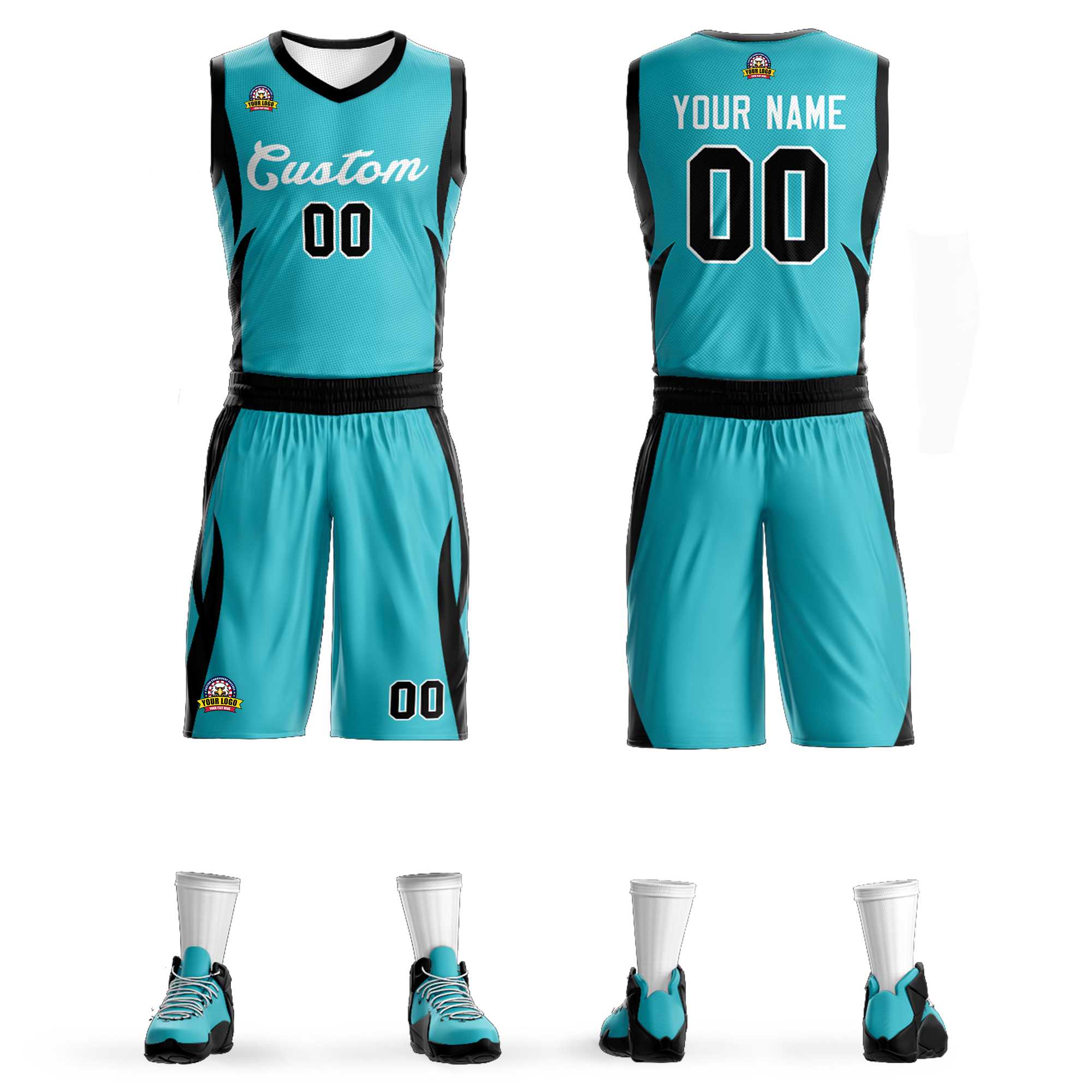 Custom Aqua White Classic Kits Mesh Basketball Jersey