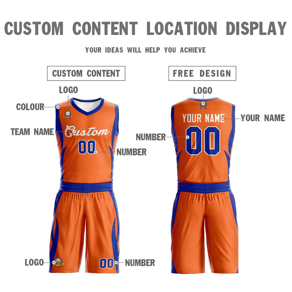 Custom Orange White Classic Kits Mesh Basketball Jersey