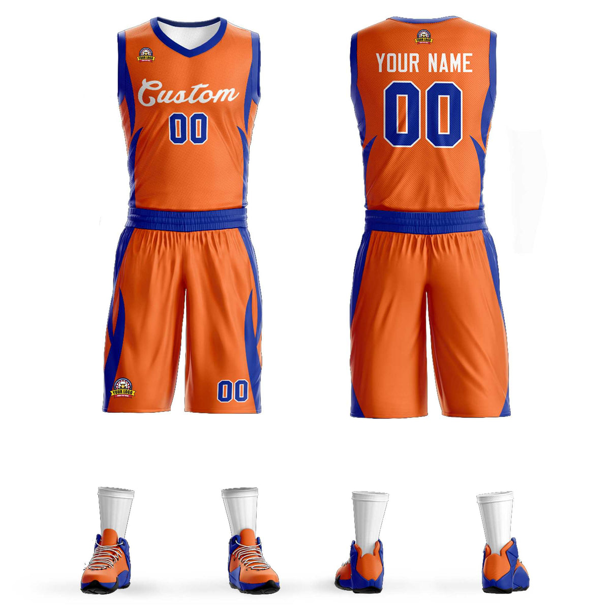 Custom Orange White Classic Kits Mesh Basketball Jersey