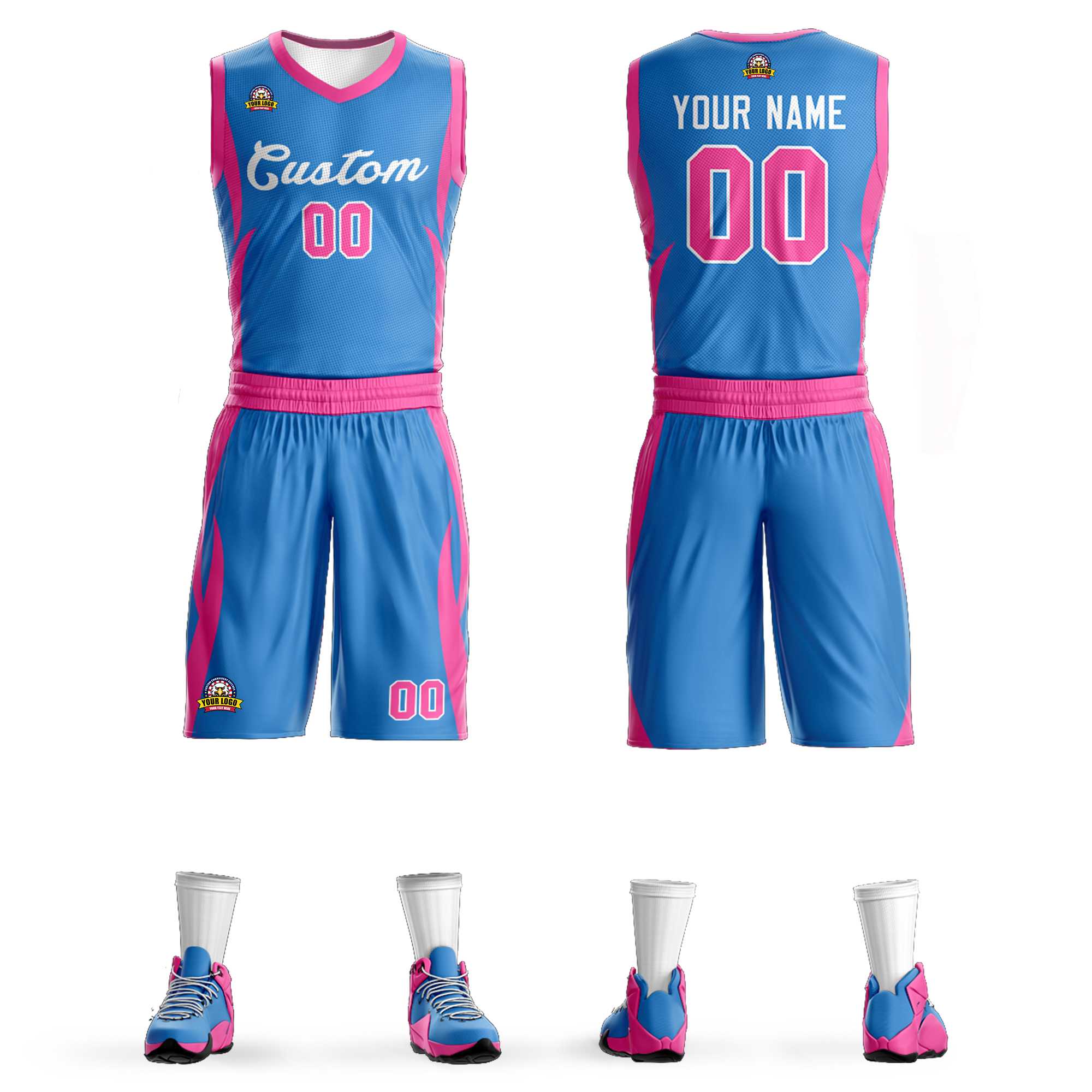 Custom Powder Blue White Classic Kits Mesh Basketball Jersey
