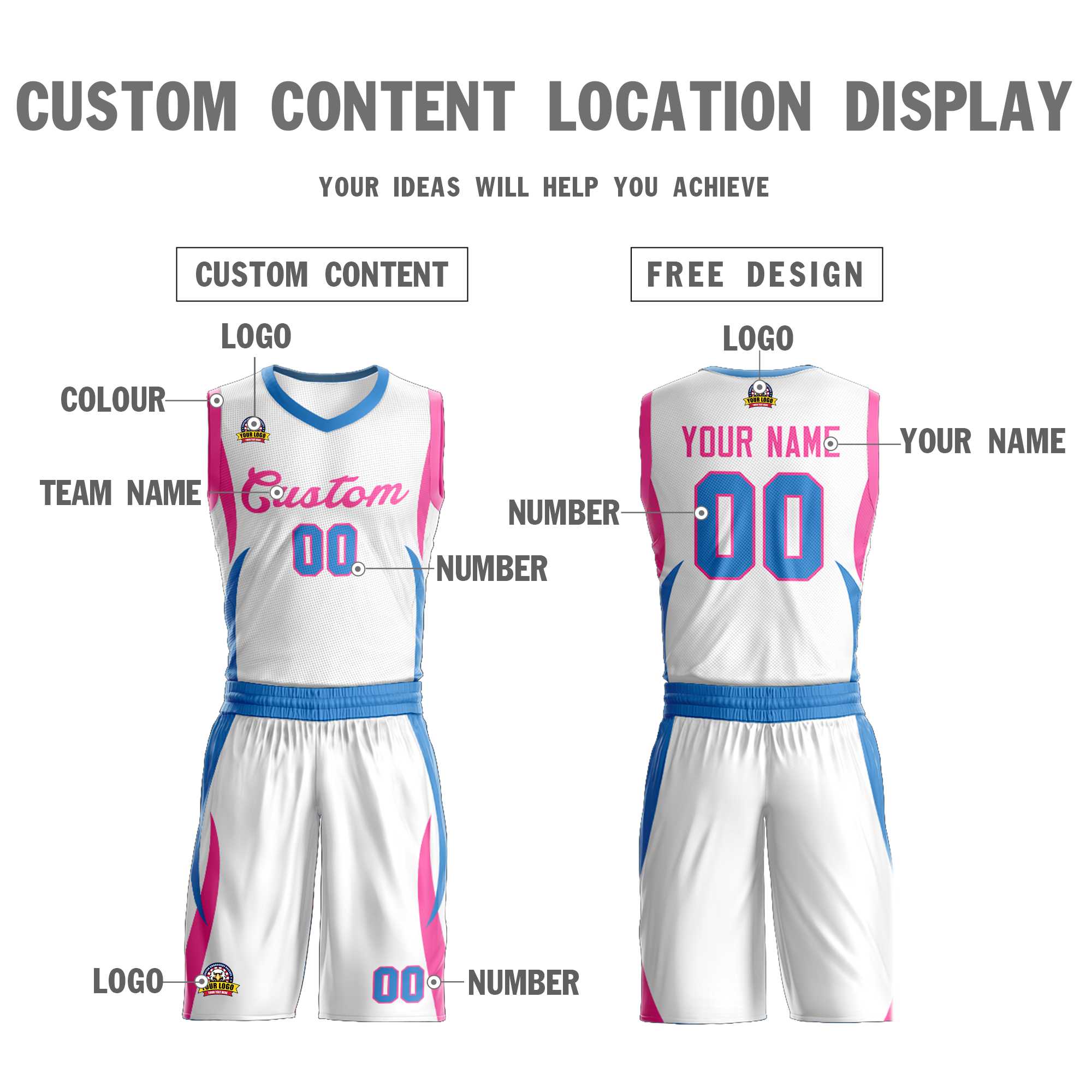 Custom White Pink Classic Kits Mesh Basketball Jersey