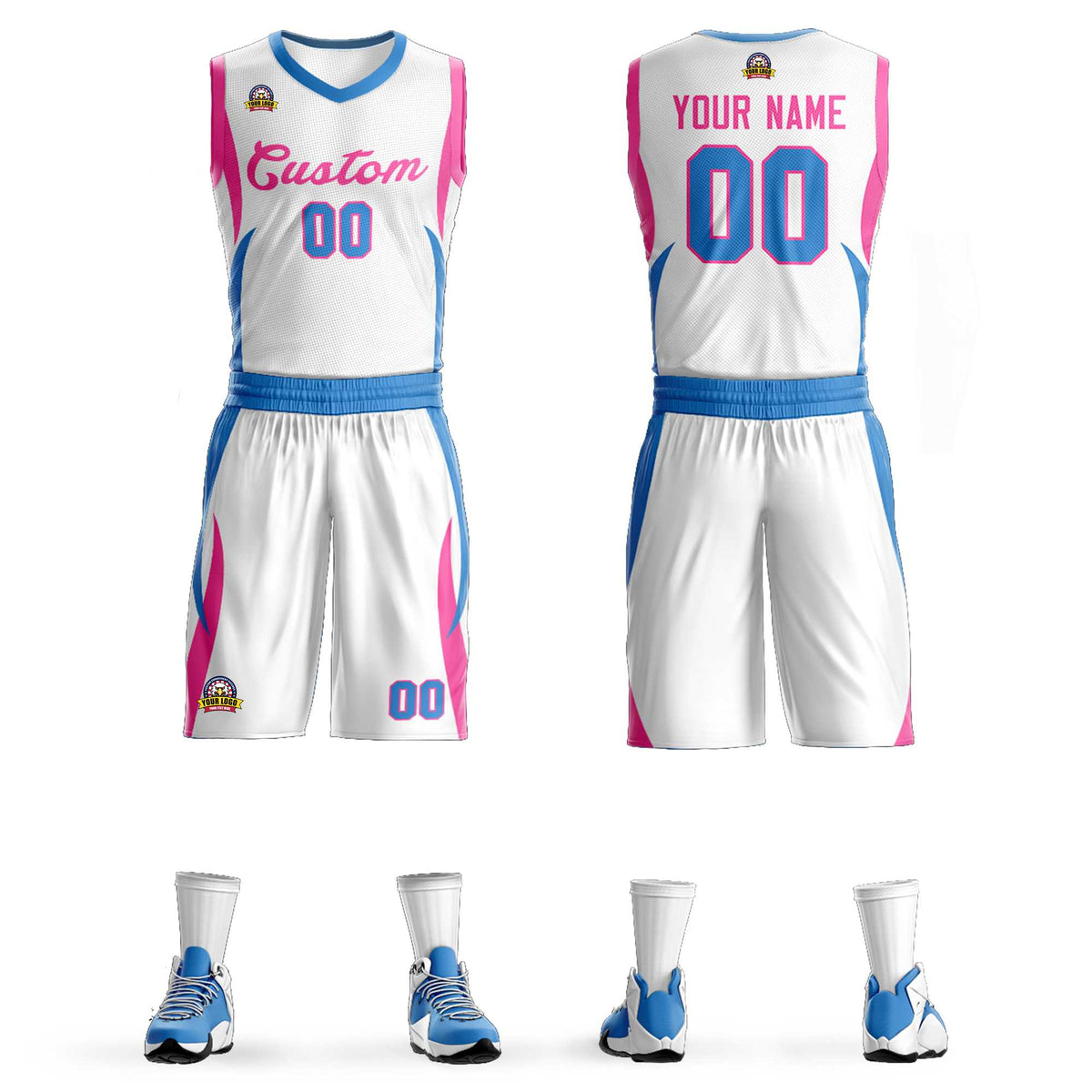 Custom White Pink Classic Kits Mesh Basketball Jersey