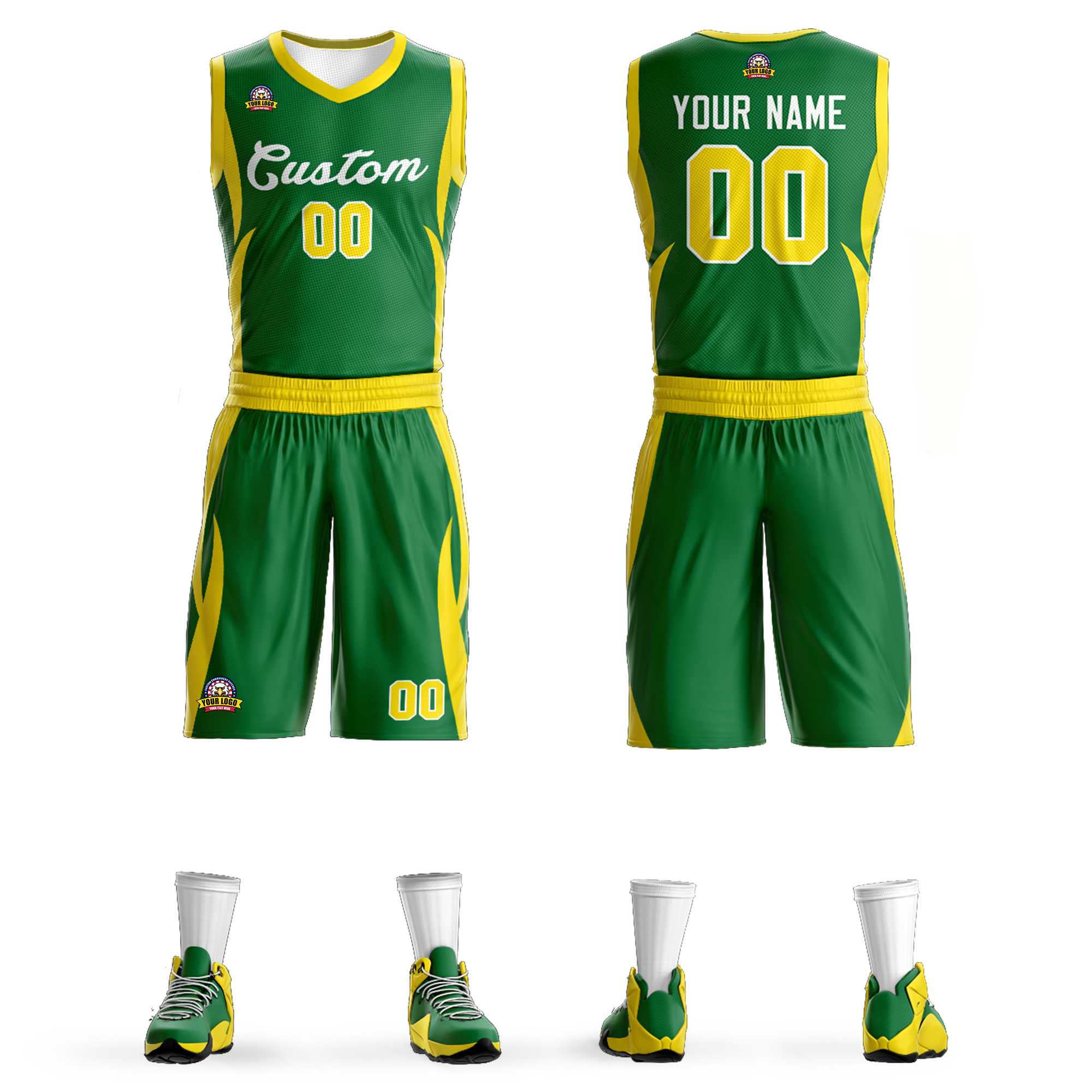 Custom Kelly Green White Classic Kits Mesh Basketball Jersey